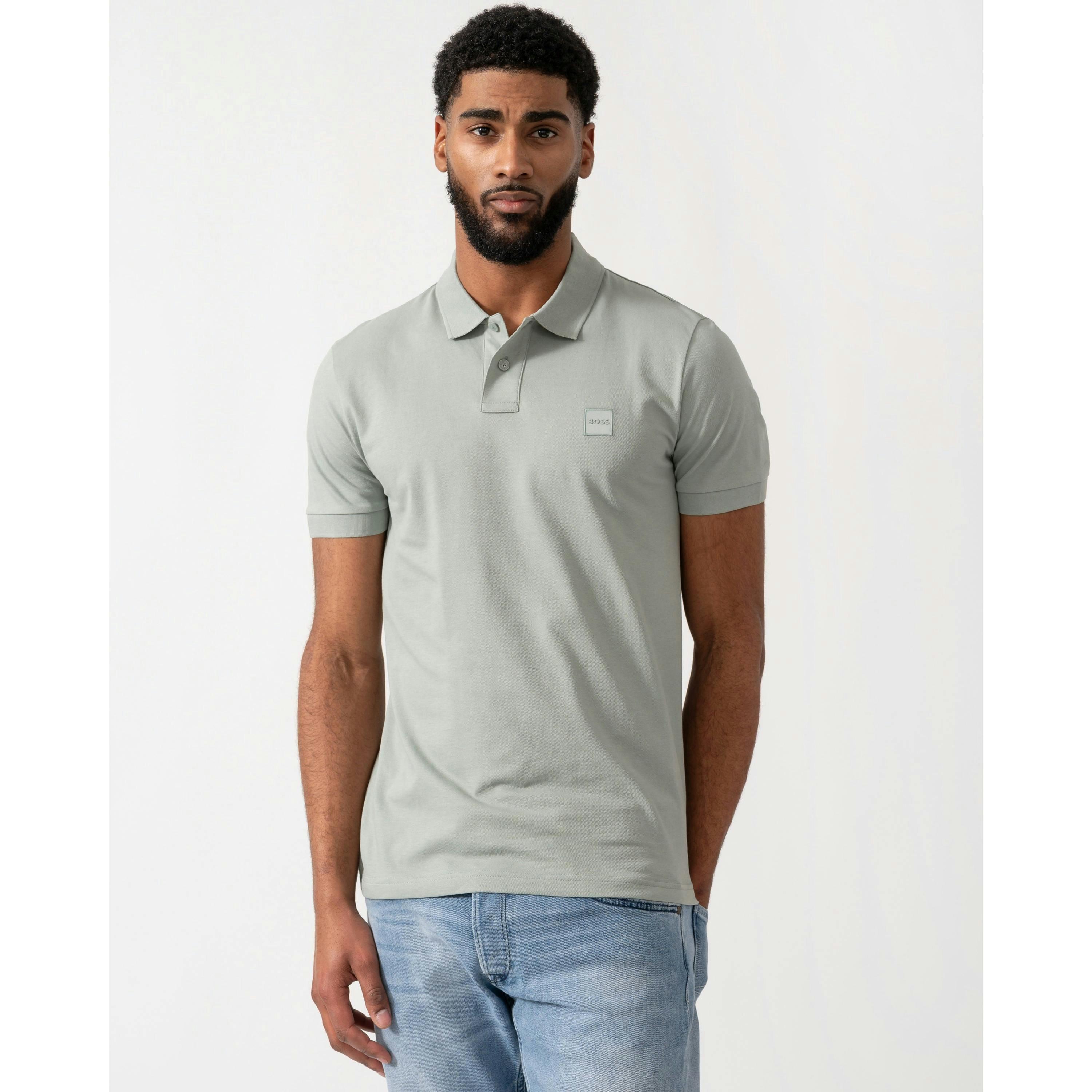 Hugo Boss Logo Patch Polo Shirt  in Silver , view 1 of 4