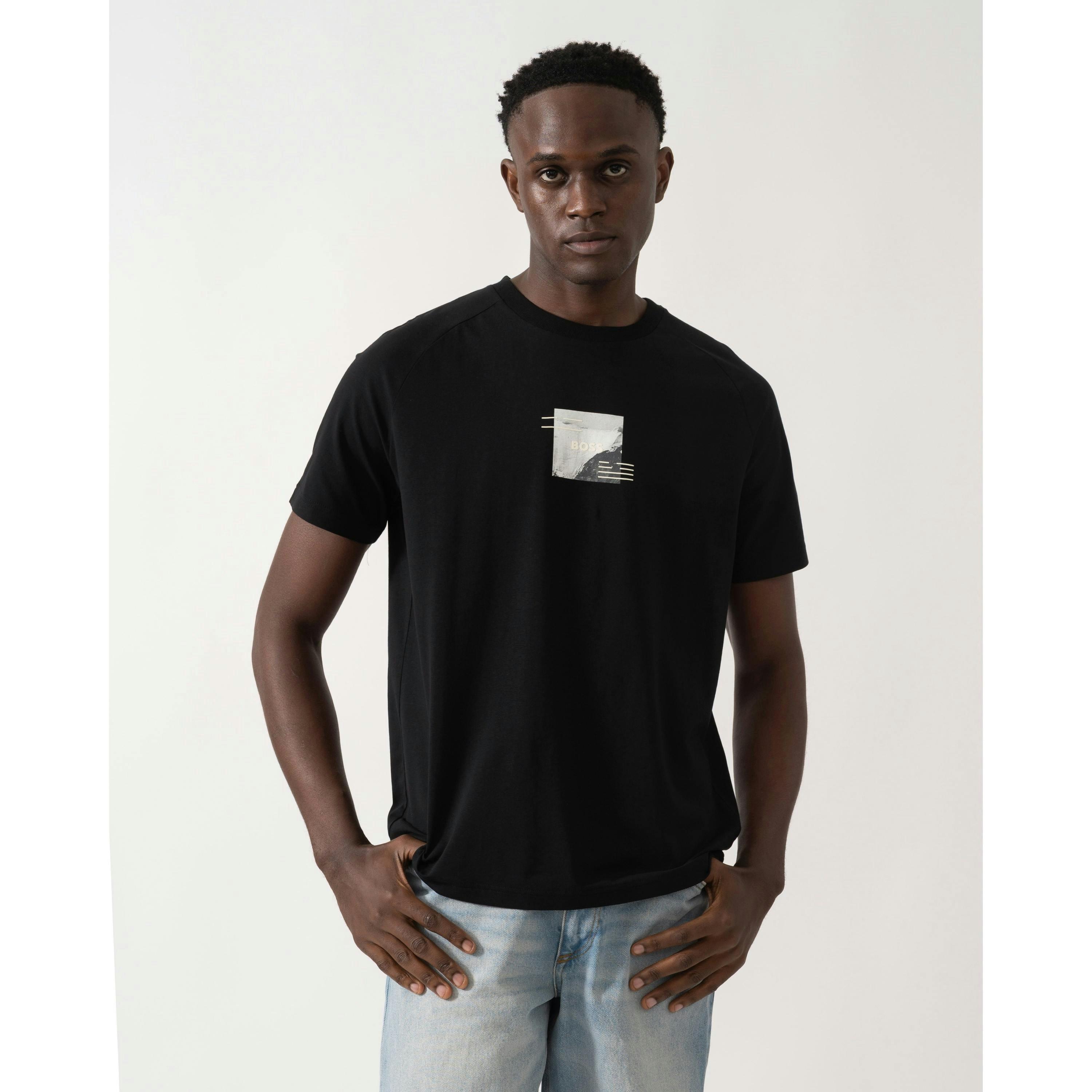 Hugo Boss Zone Stripe with Decorative Reflective Accents T-Shirt  in Black , view 1 of 4
