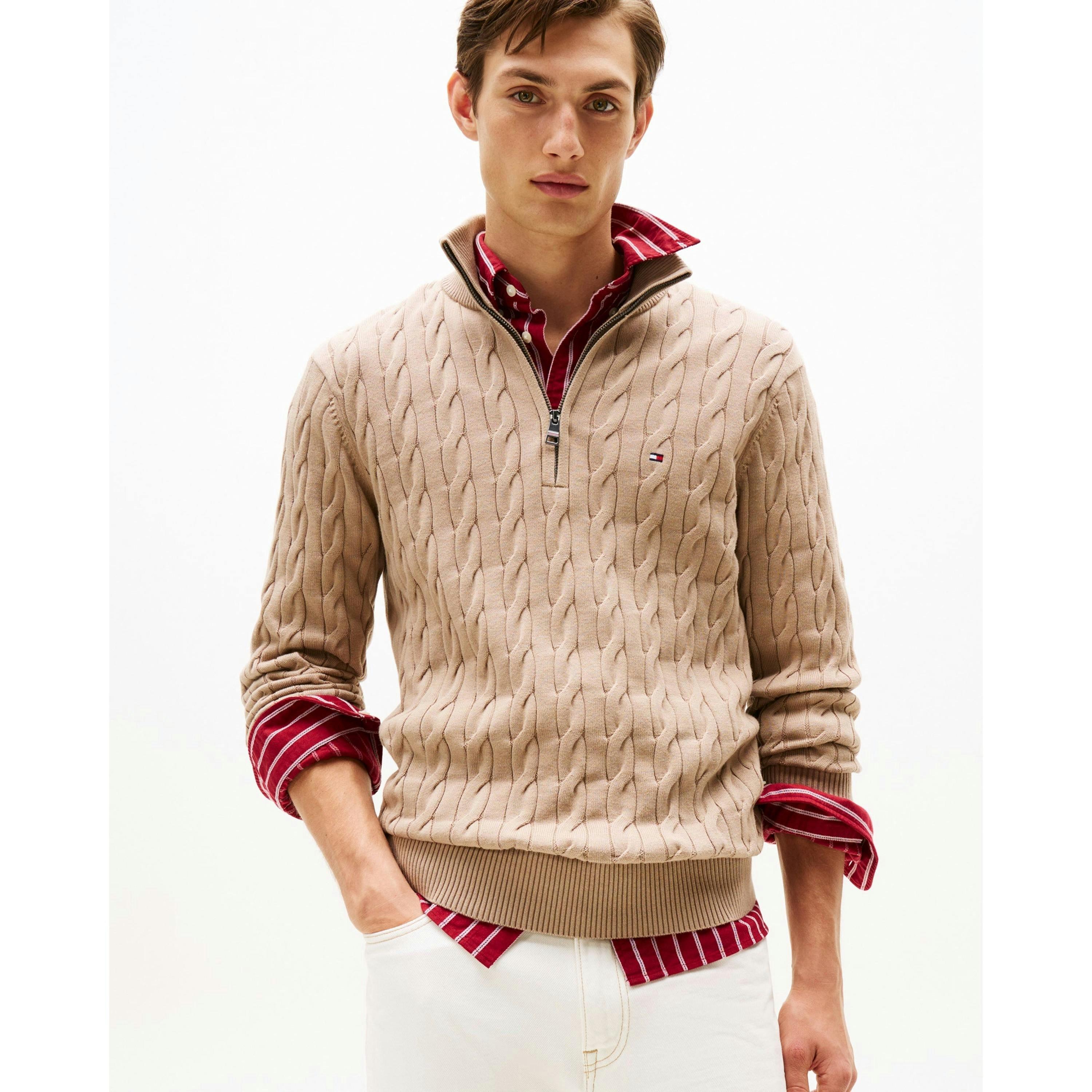 Tommy Hilfiger Cable, Mock Sweatshirt  in Brown , view 1 of 5