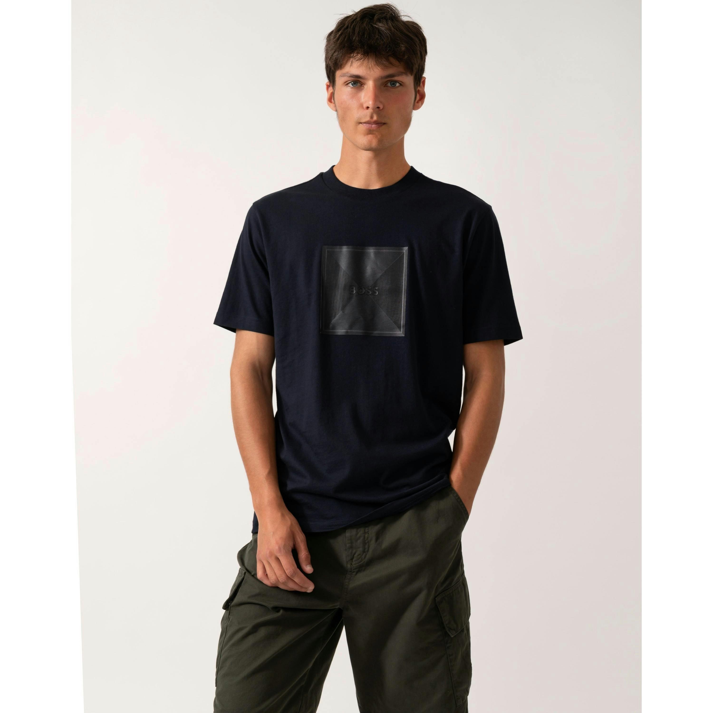 Hugo Boss Fineline Logo Artwork T-Shirt  in Blue , view 1 of 4