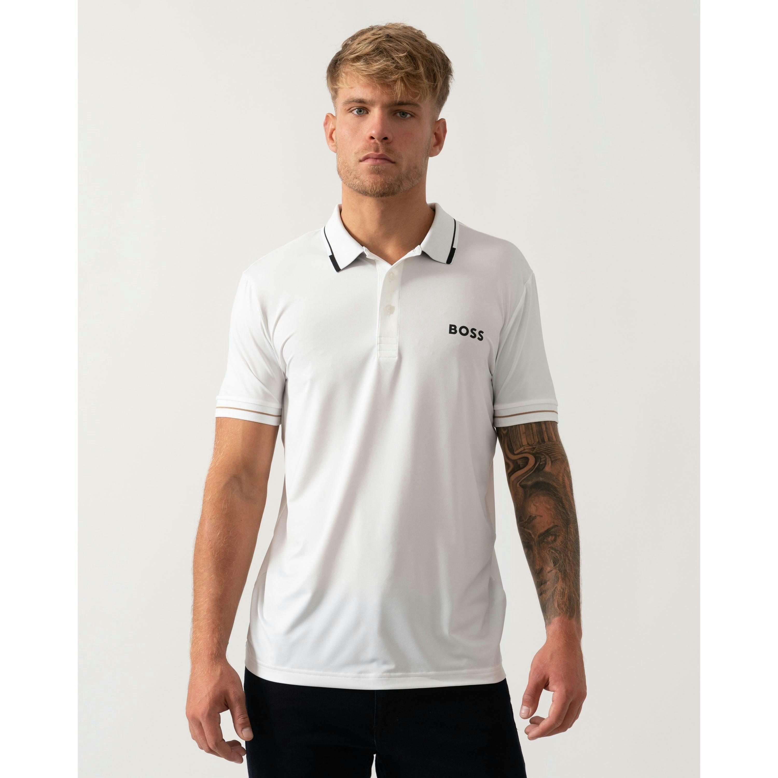 Hugo Boss Tipped Polo Shirt  in White , view 1 of 4