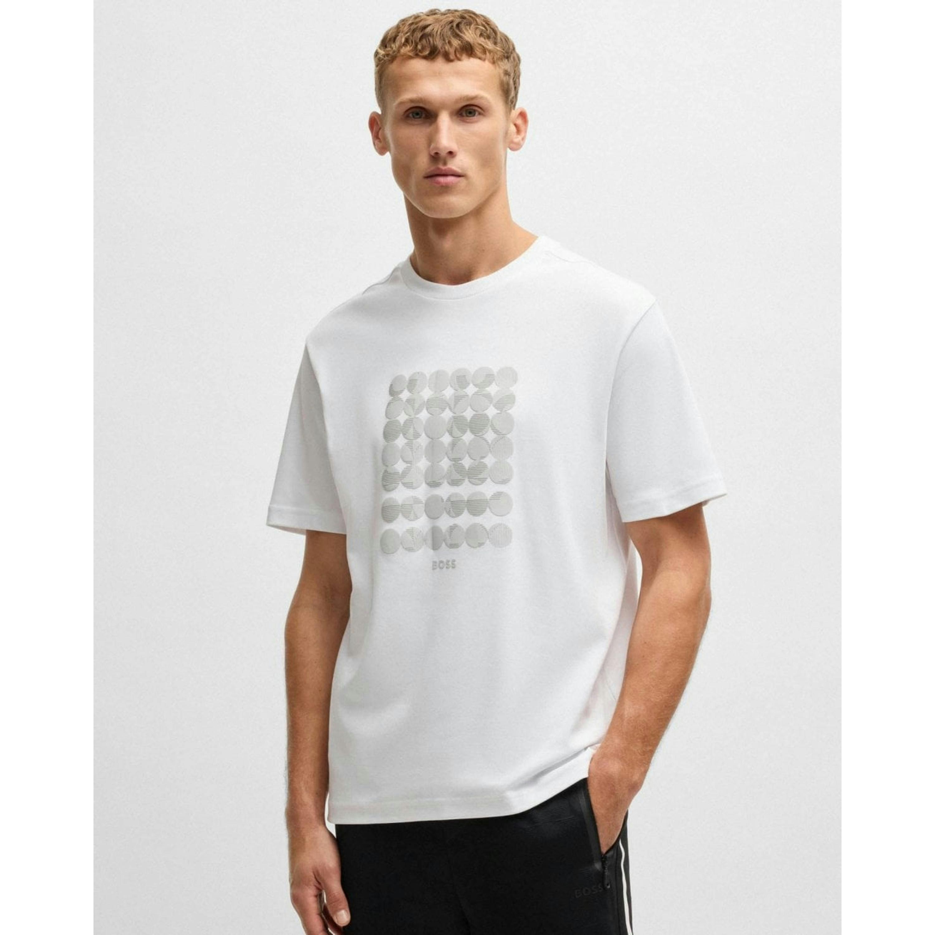 Hugo Boss Circle Artwork T-Shirt  in White , view 1 of 4
