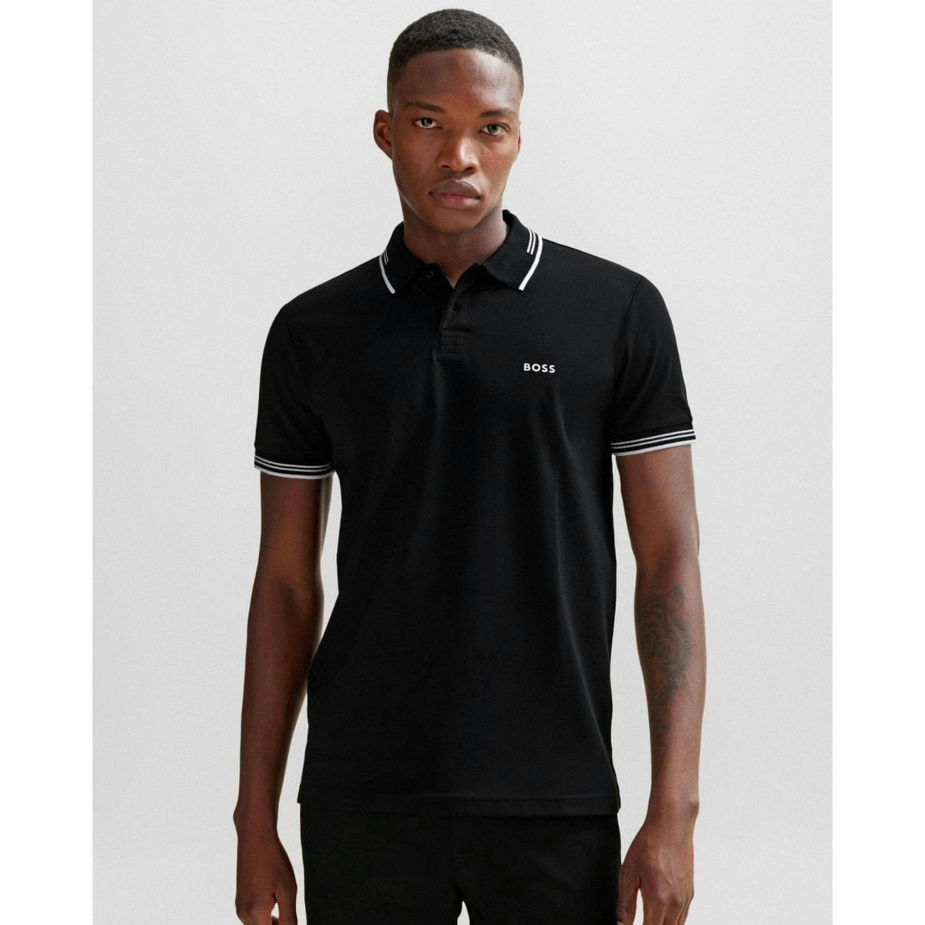 Hugo Boss Contrast Tipping Polo Shirt  in Black , view 1 of 4