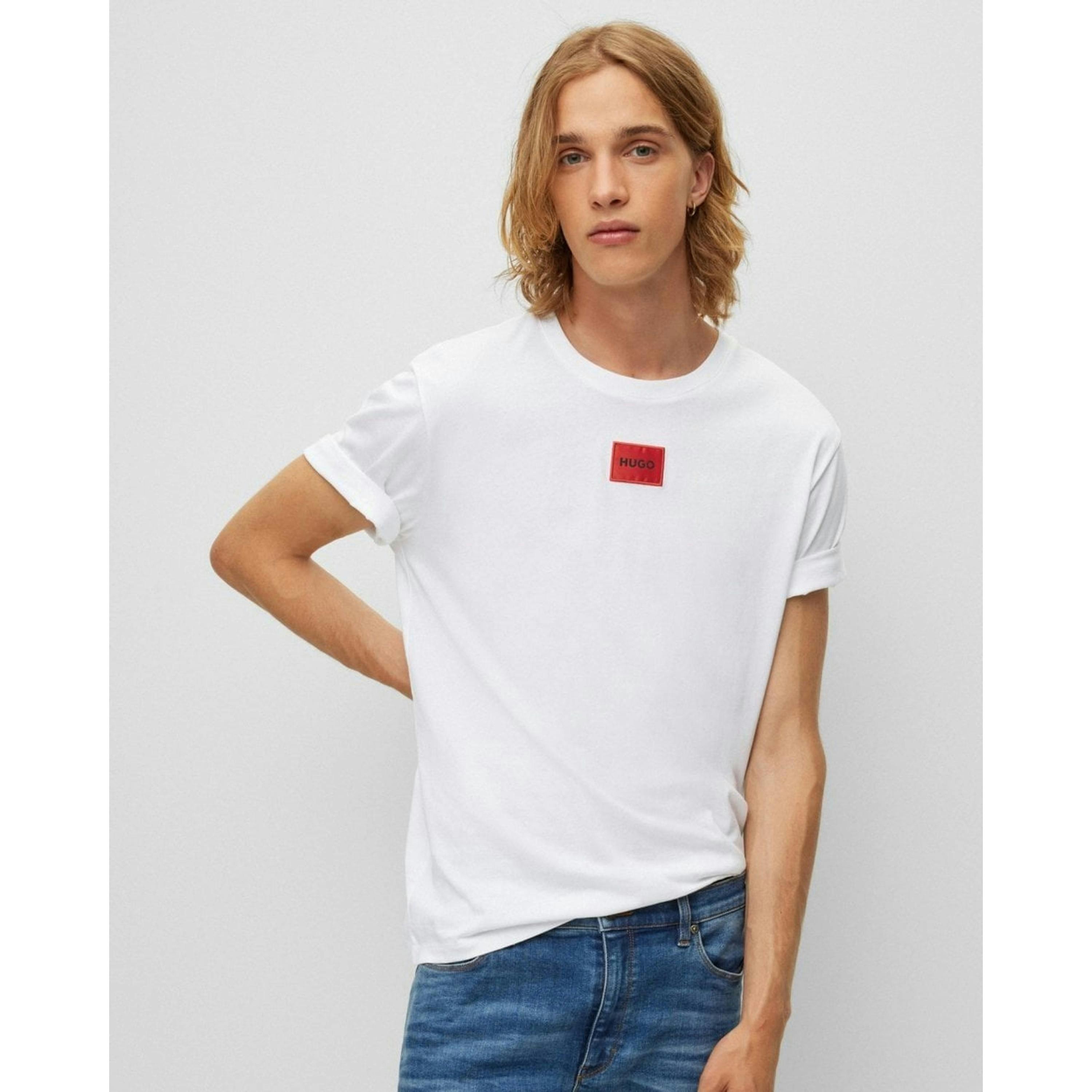 Hugo Boss Label Logo T-Shirt  in White , view 1 of 3