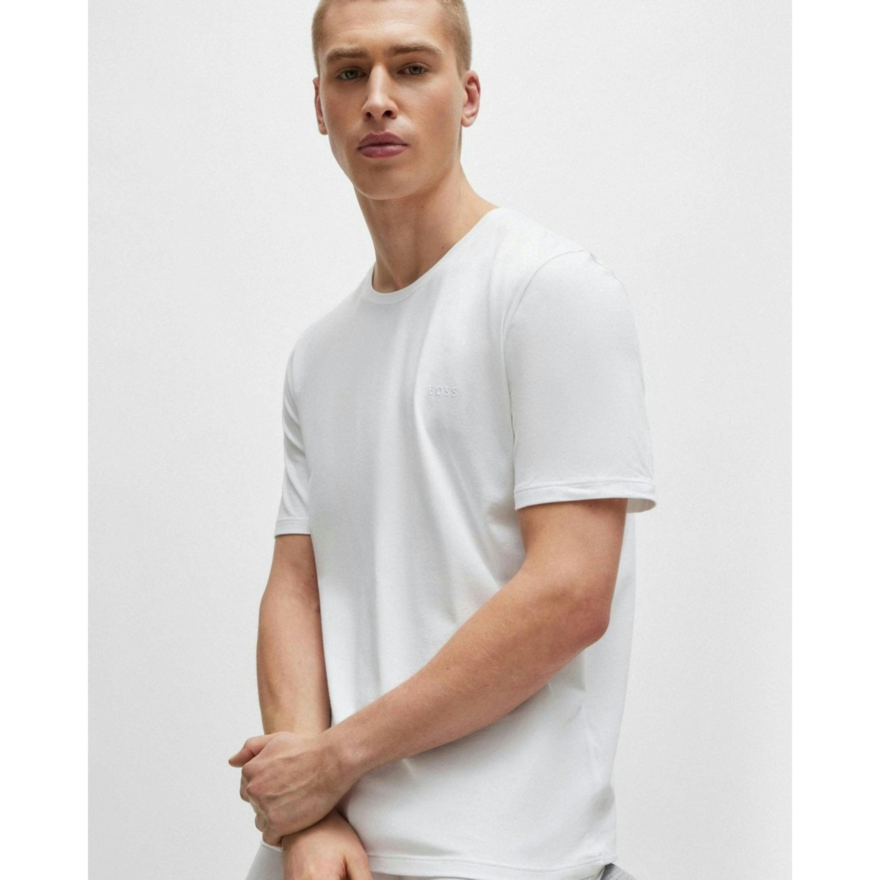Hugo Boss Logo Detail T-Shirt  in White , view 3 of 4