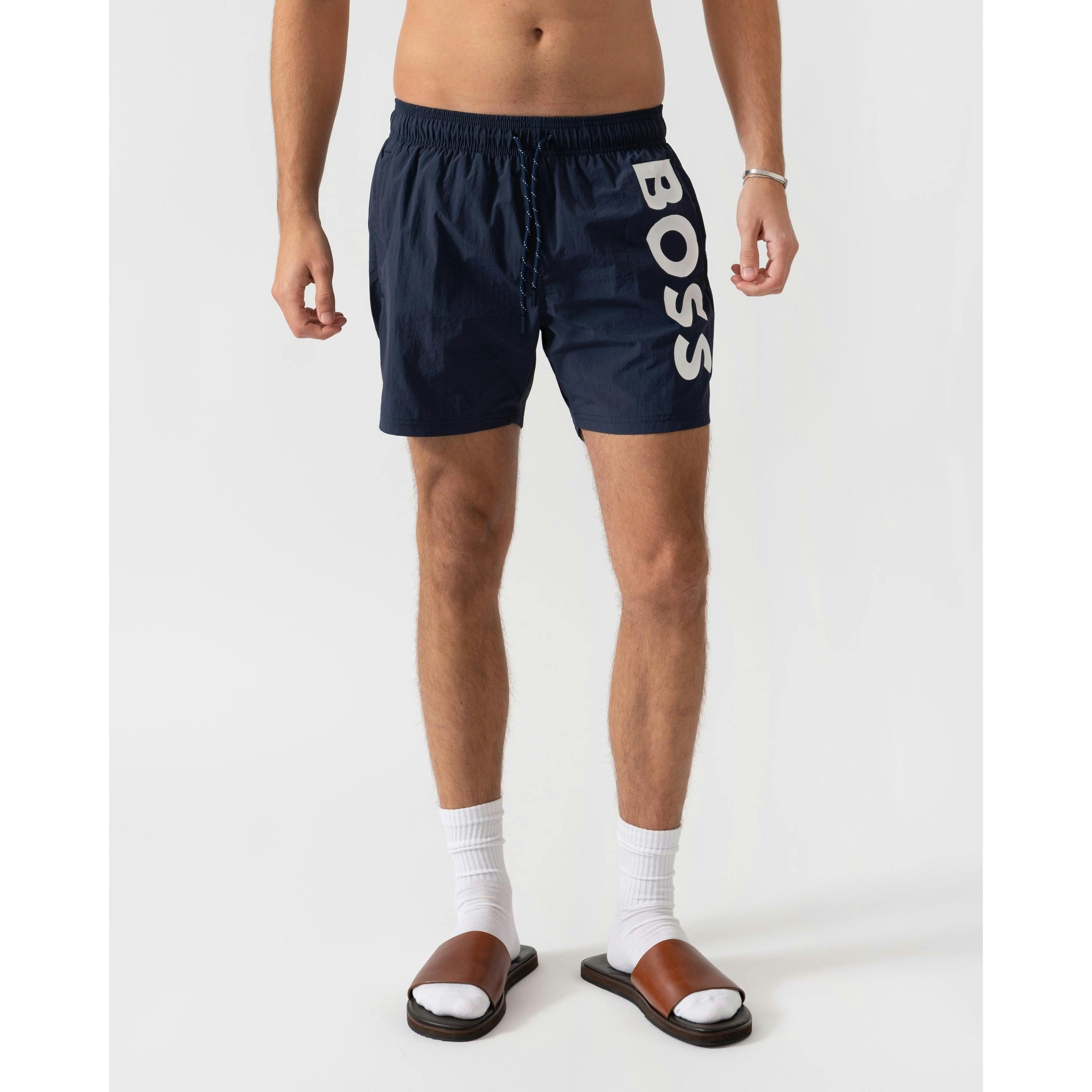 Hugo Boss Vertical Logo Print Swimming Shorts  in Grey , view 1 of 5