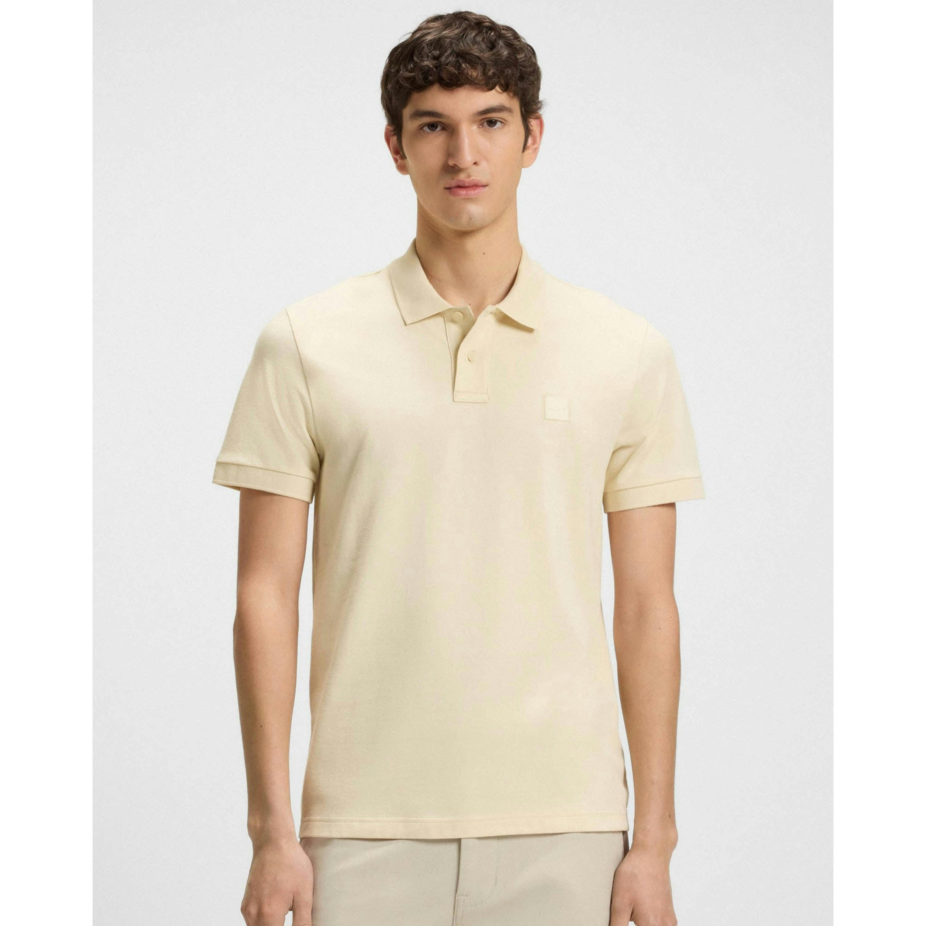 Hugo Boss Logo Patch Polo Shirt  in Beige , view 1 of 4