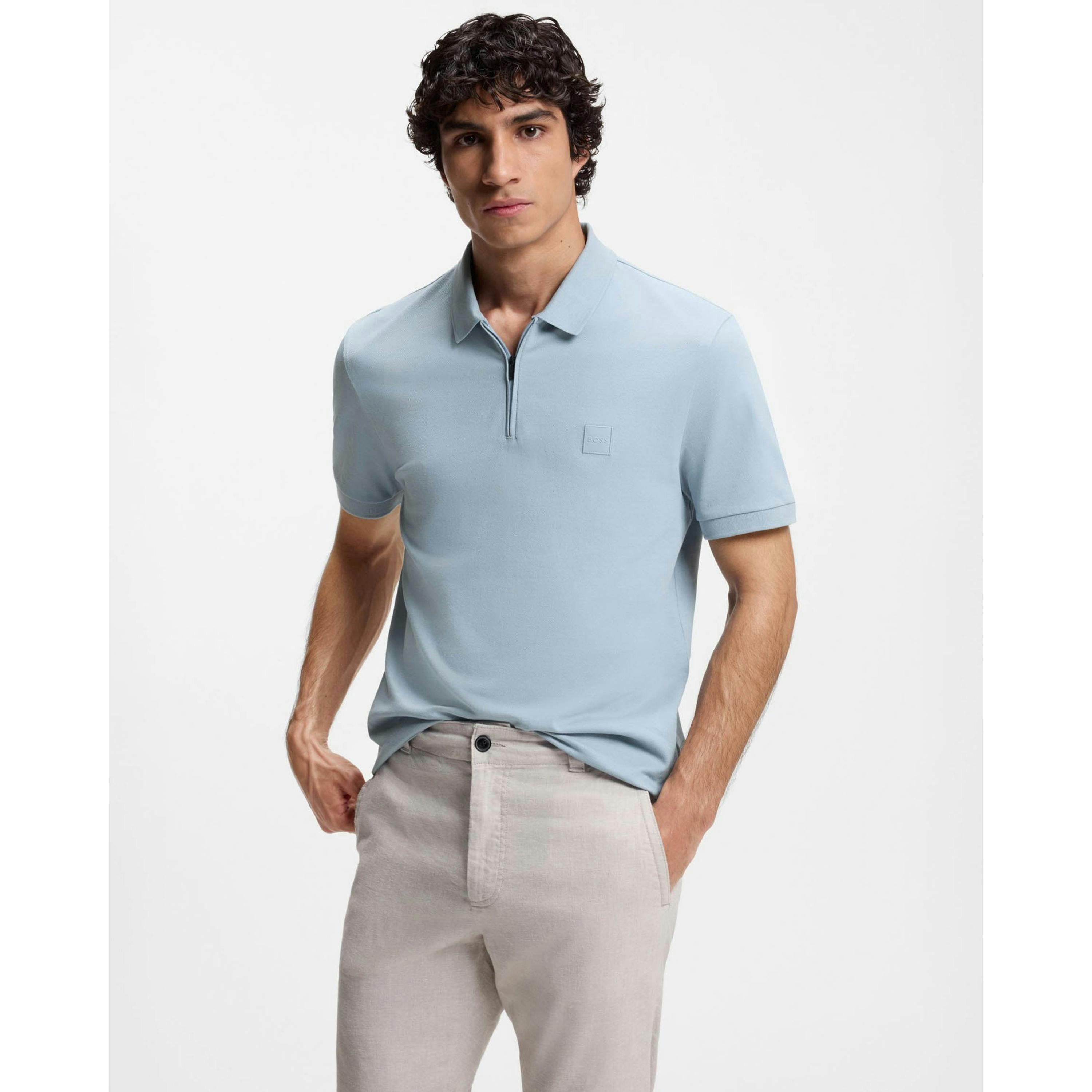 Hugo Boss Zip Placket Polo Shirt  in Blue , view 1 of 4