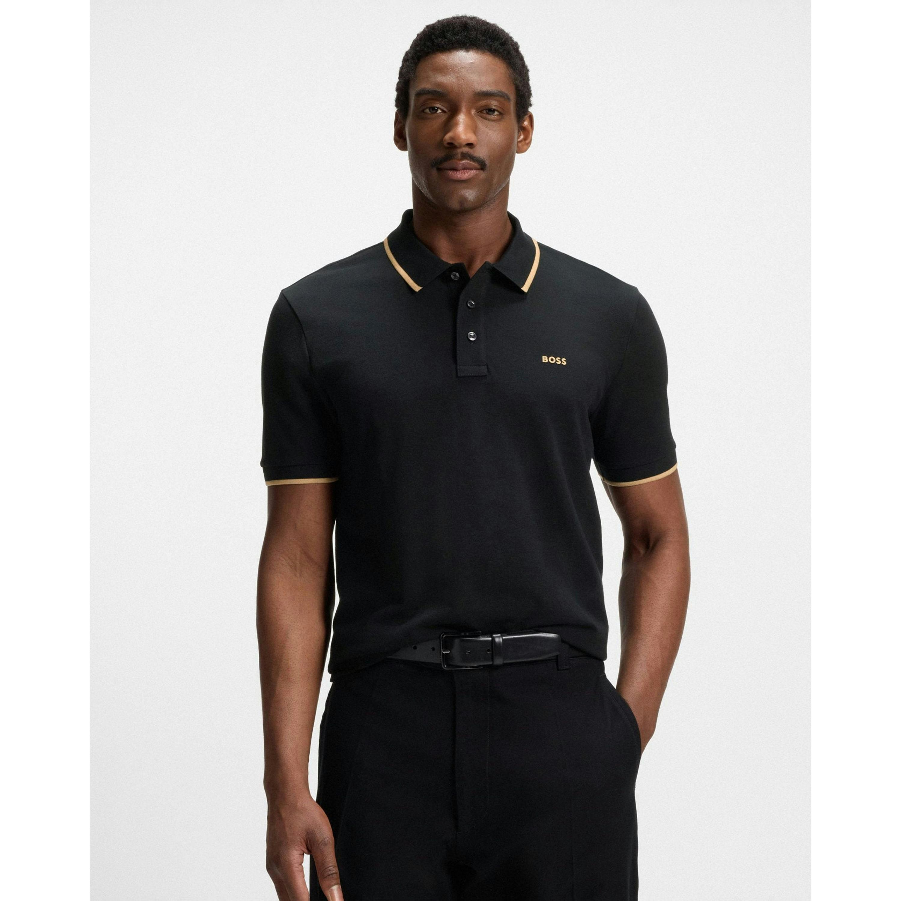 Hugo Boss Contrast Tipping Polo Shirt  in Black , view 1 of 4