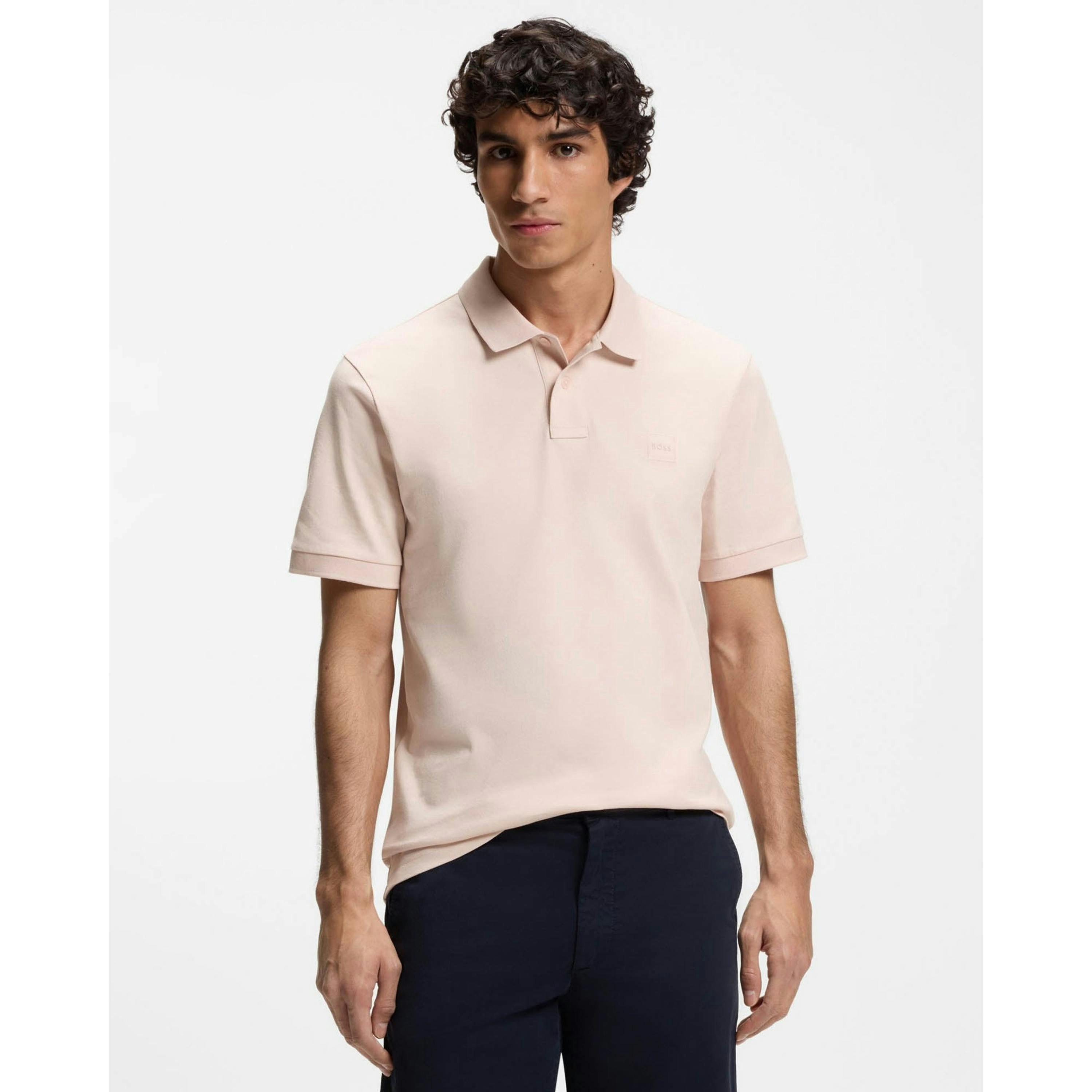 Hugo Boss Logo Patch Polo Shirt  in Coral , view 1 of 3