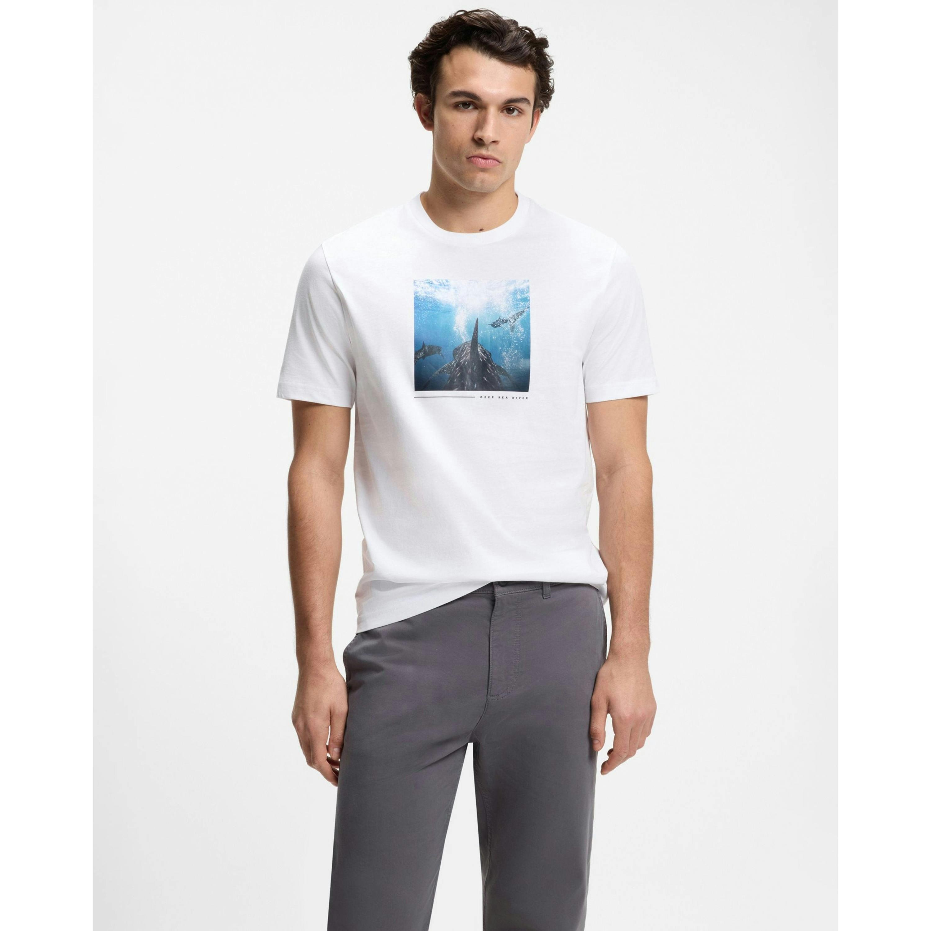 Hugo Boss Graphic Print T-Shirt  in White , view 1 of 4