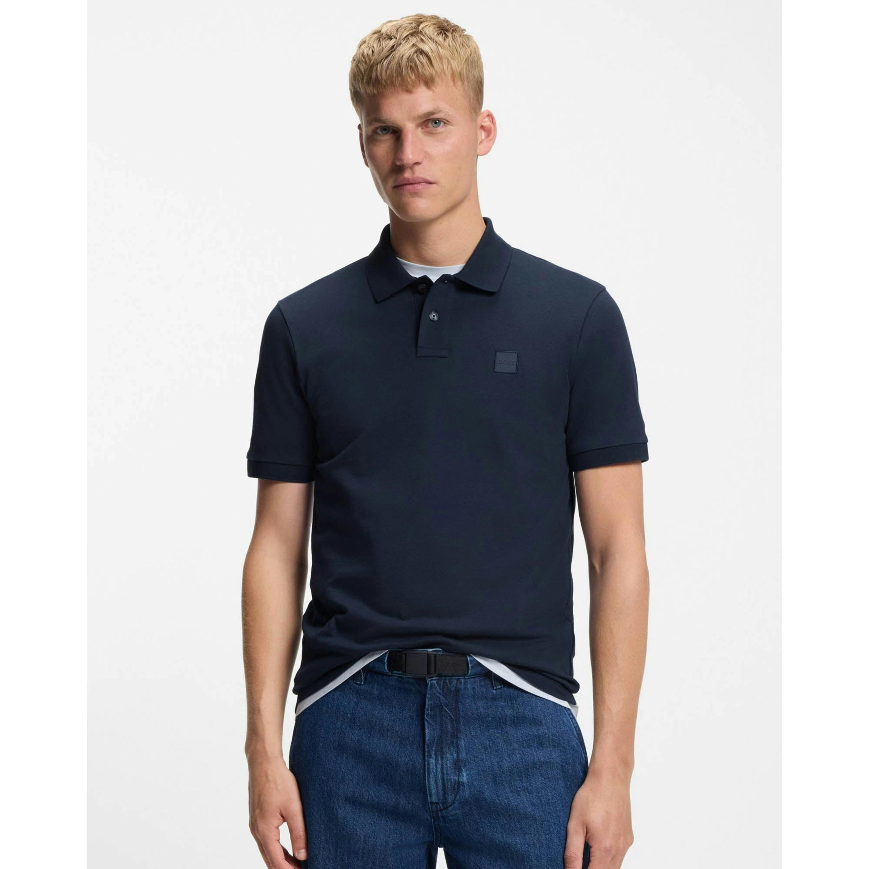 Hugo Boss Logo Patch Polo Shirt  in Blue , view 1 of 4