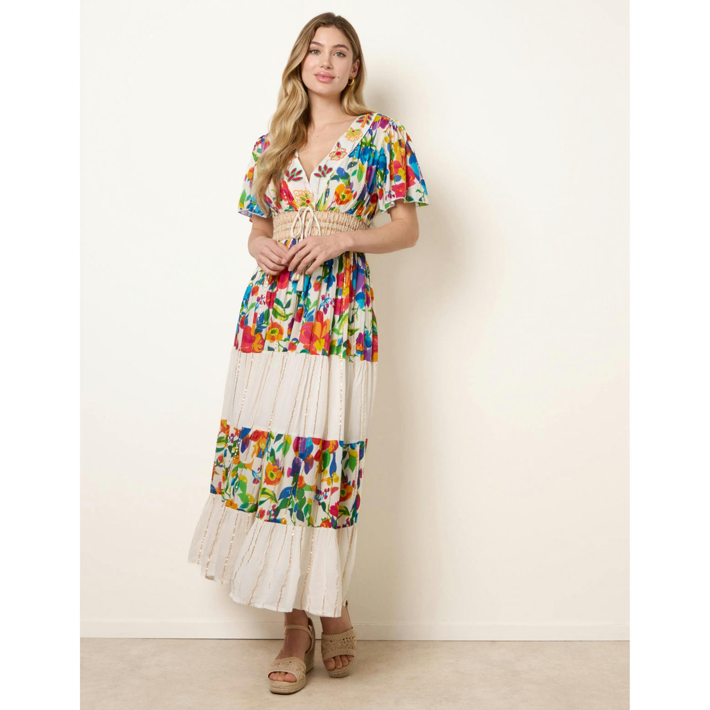 Blue Vanilla Bright Print Tiered Dress  in Multicolour , view 1 of 5