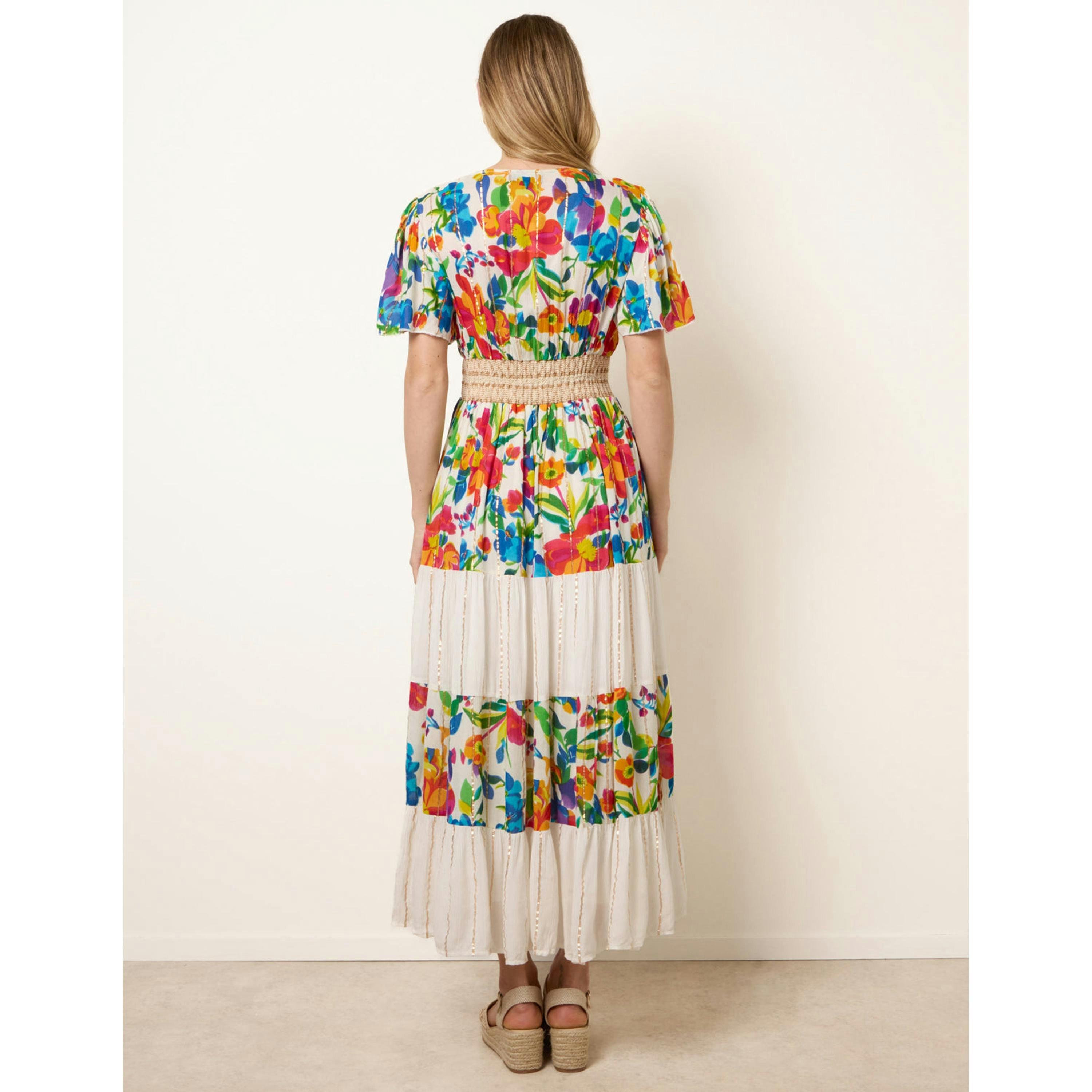Blue Vanilla Bright Print Tiered Dress  in Multicolour , view 2 of 5