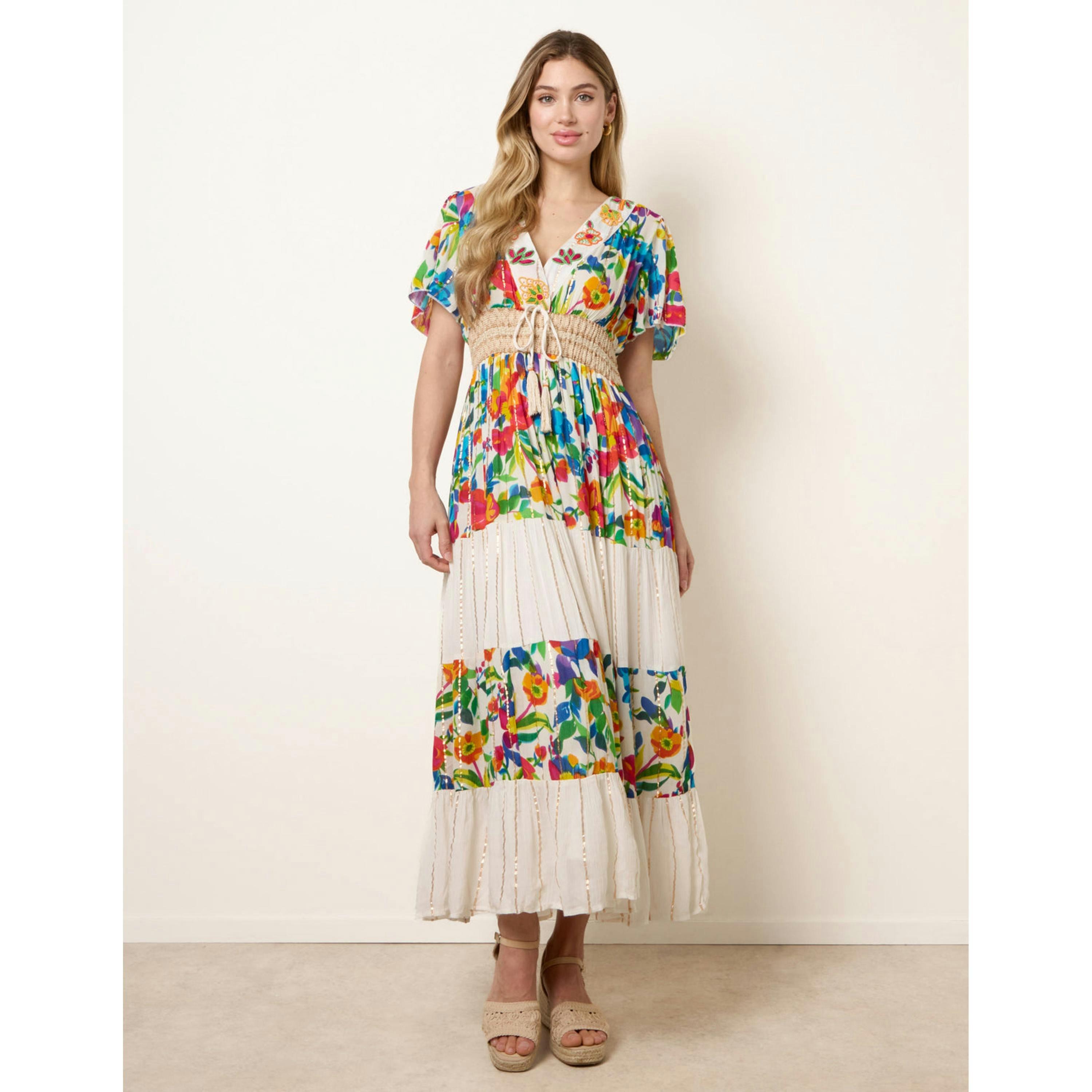 Blue Vanilla Bright Print Tiered Dress  in Multicolour , view 4 of 5