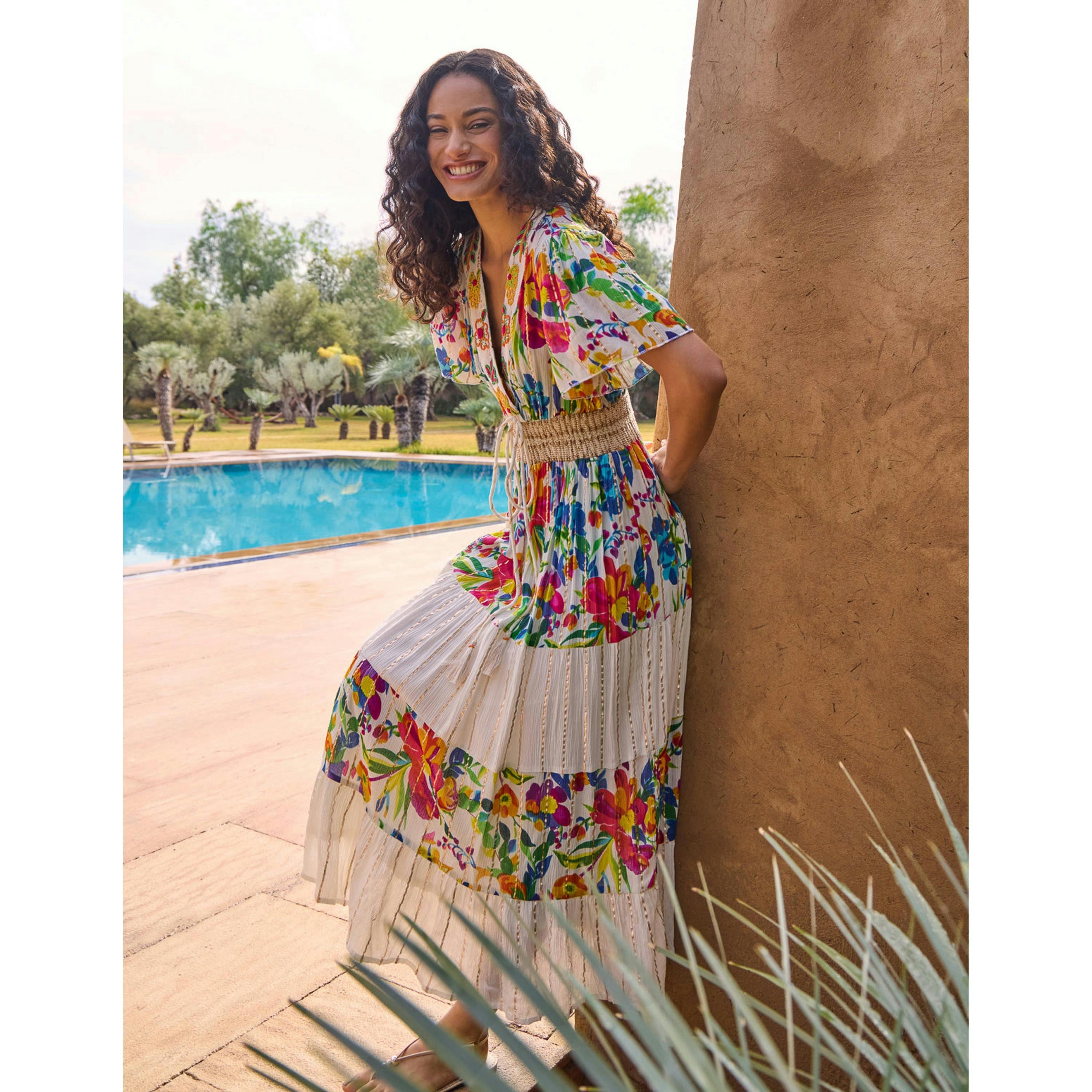 Blue Vanilla Bright Print Tiered Dress  in Multicolour , view 5 of 5