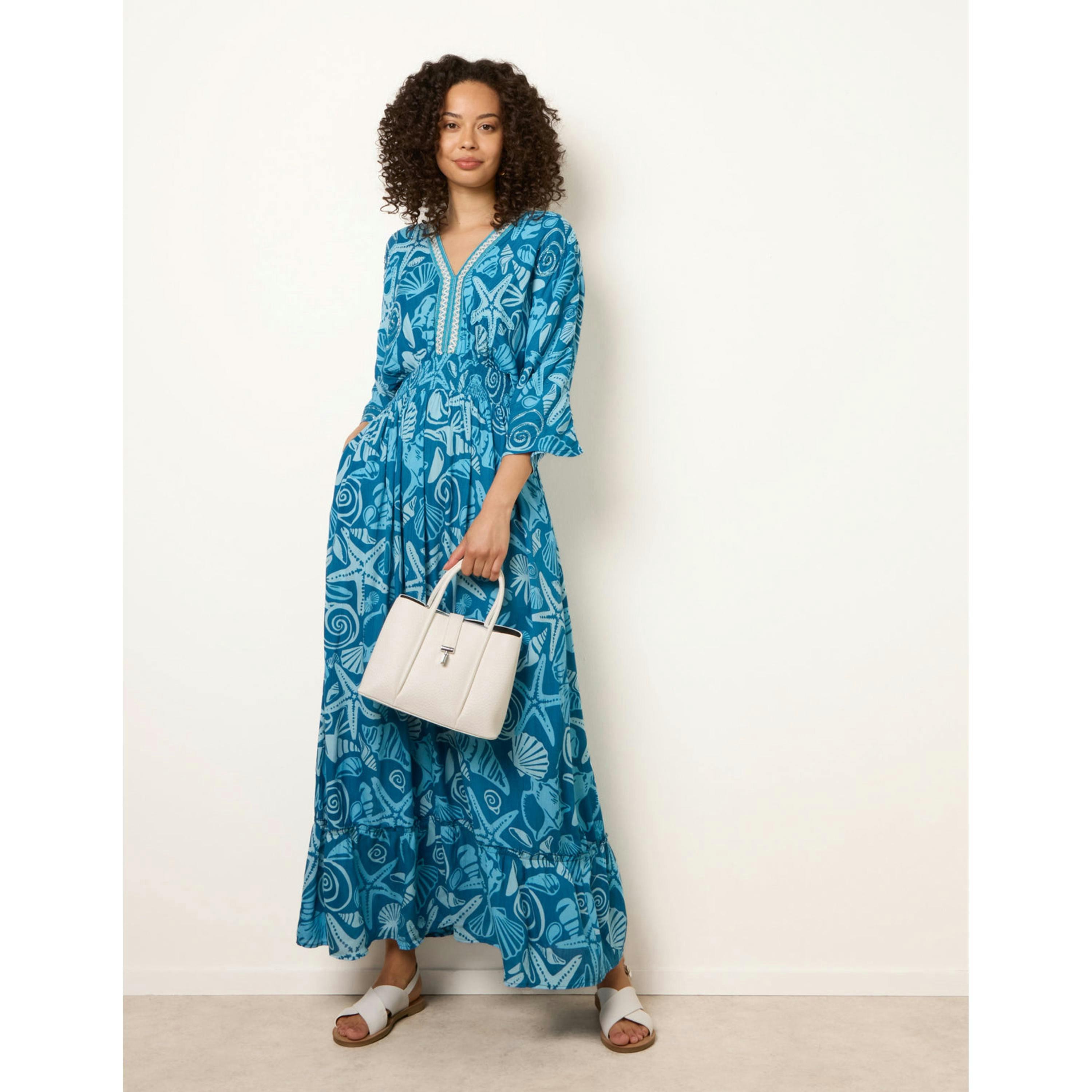 Blue Vanilla Embellished Kimono Style V Front Dress  in Blue , view 3 of 4