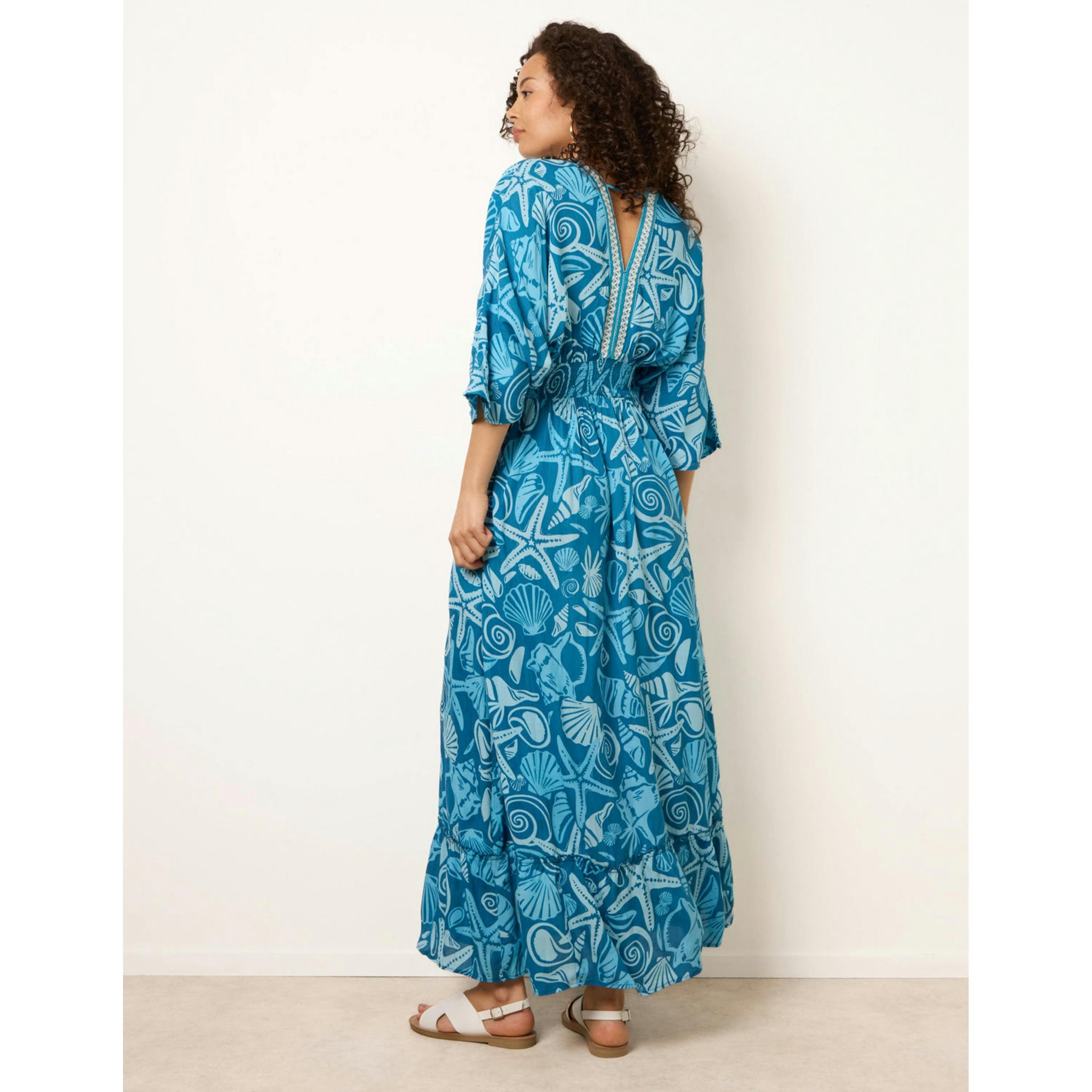 Blue Vanilla Embellished Kimono Style V Front Dress  in Blue , view 4 of 4