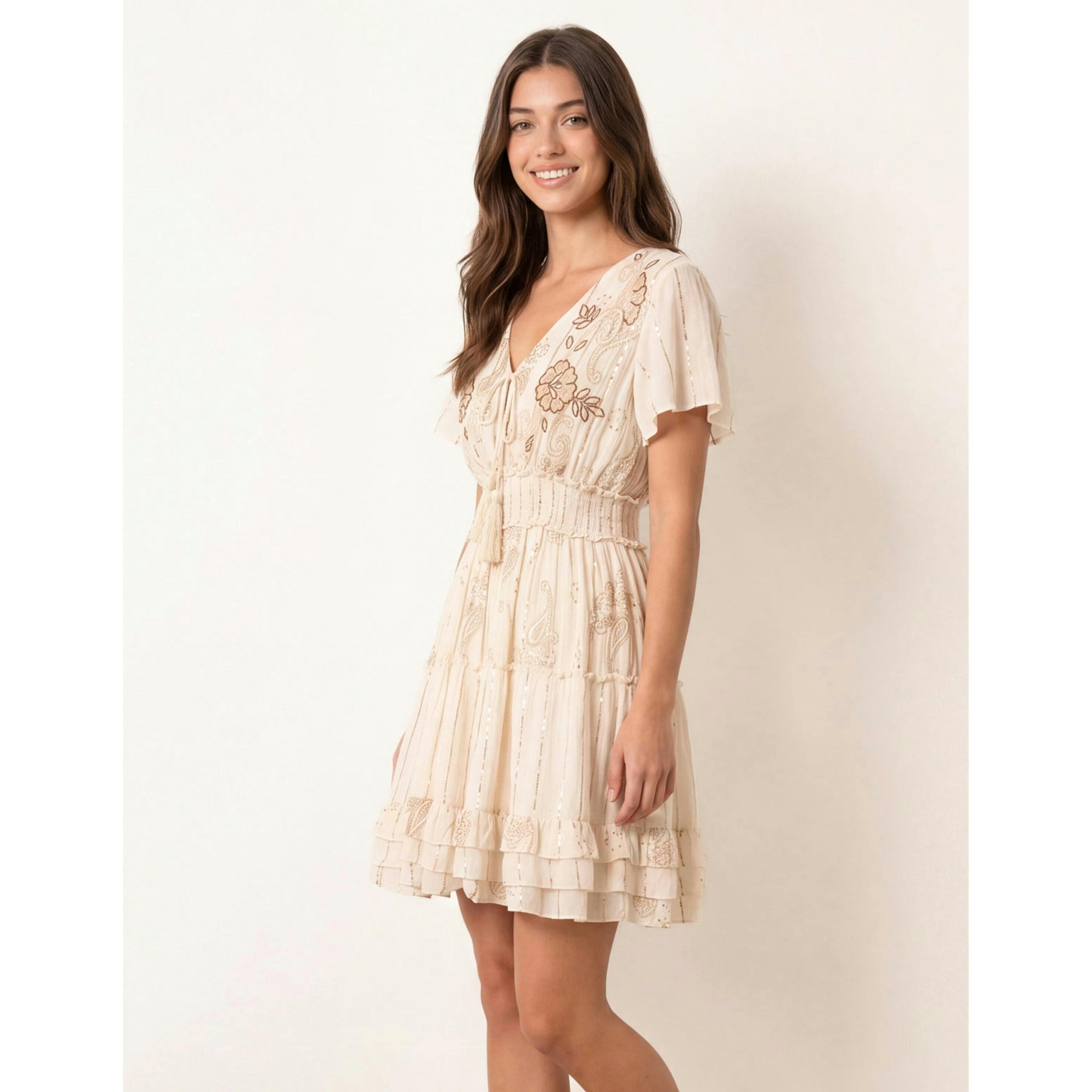 Blue Vanilla Embellished Tiered Mini Dress  in Beige , view 3 of 4