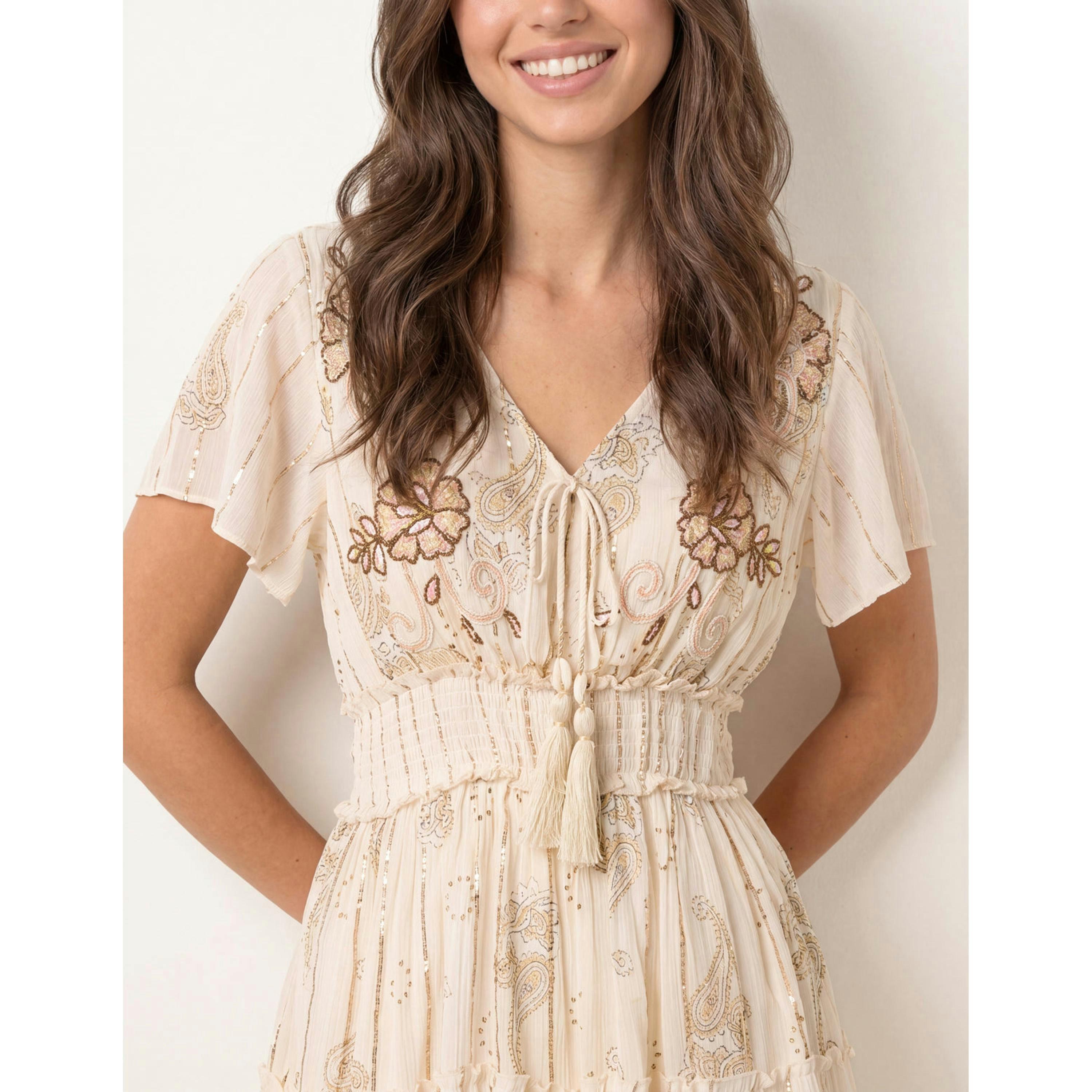 Blue Vanilla Embellished Tiered Mini Dress  in Beige , view 4 of 4