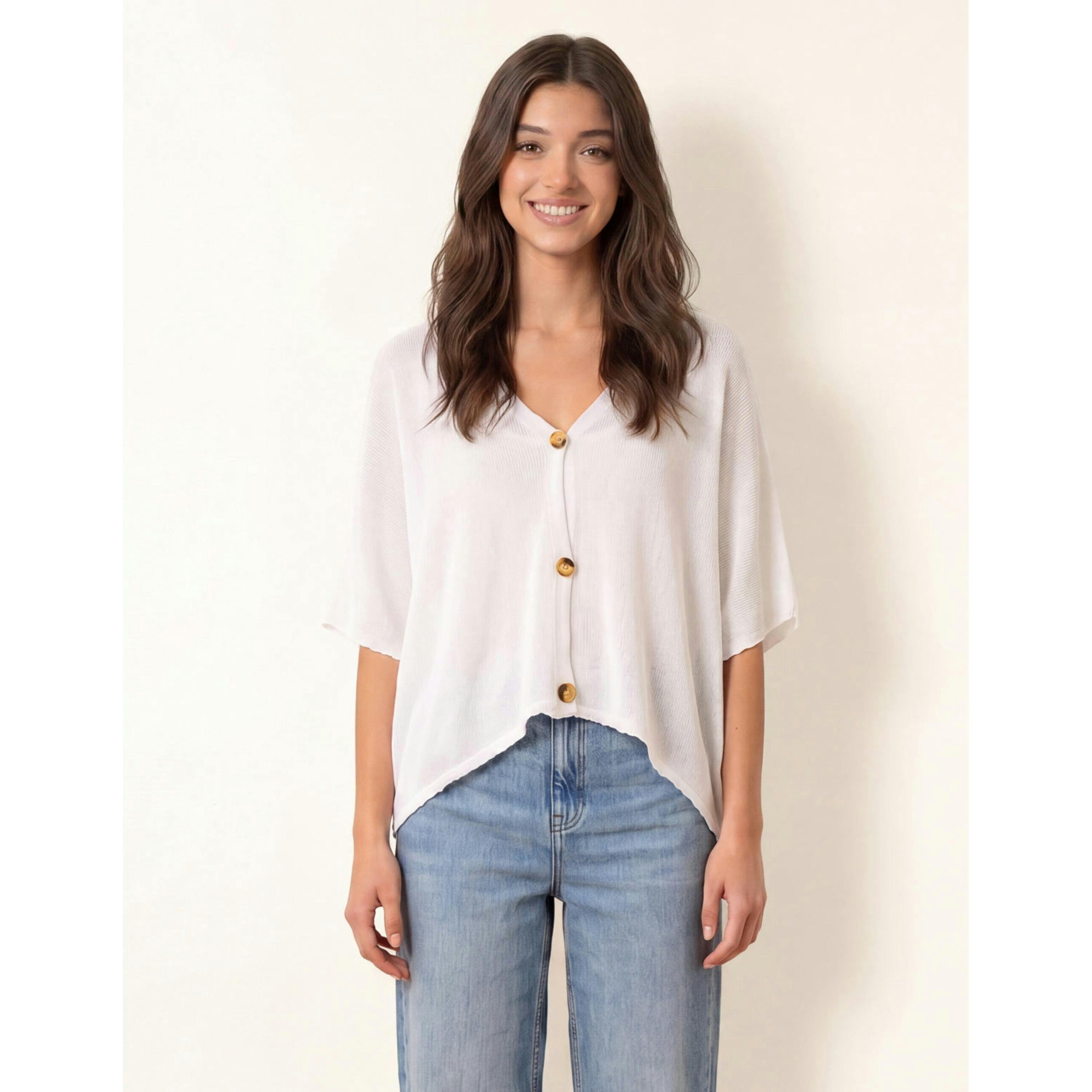 Blue Vanilla Thin Knit Button Front Boxy Cardigan  in White , view 1 of 4