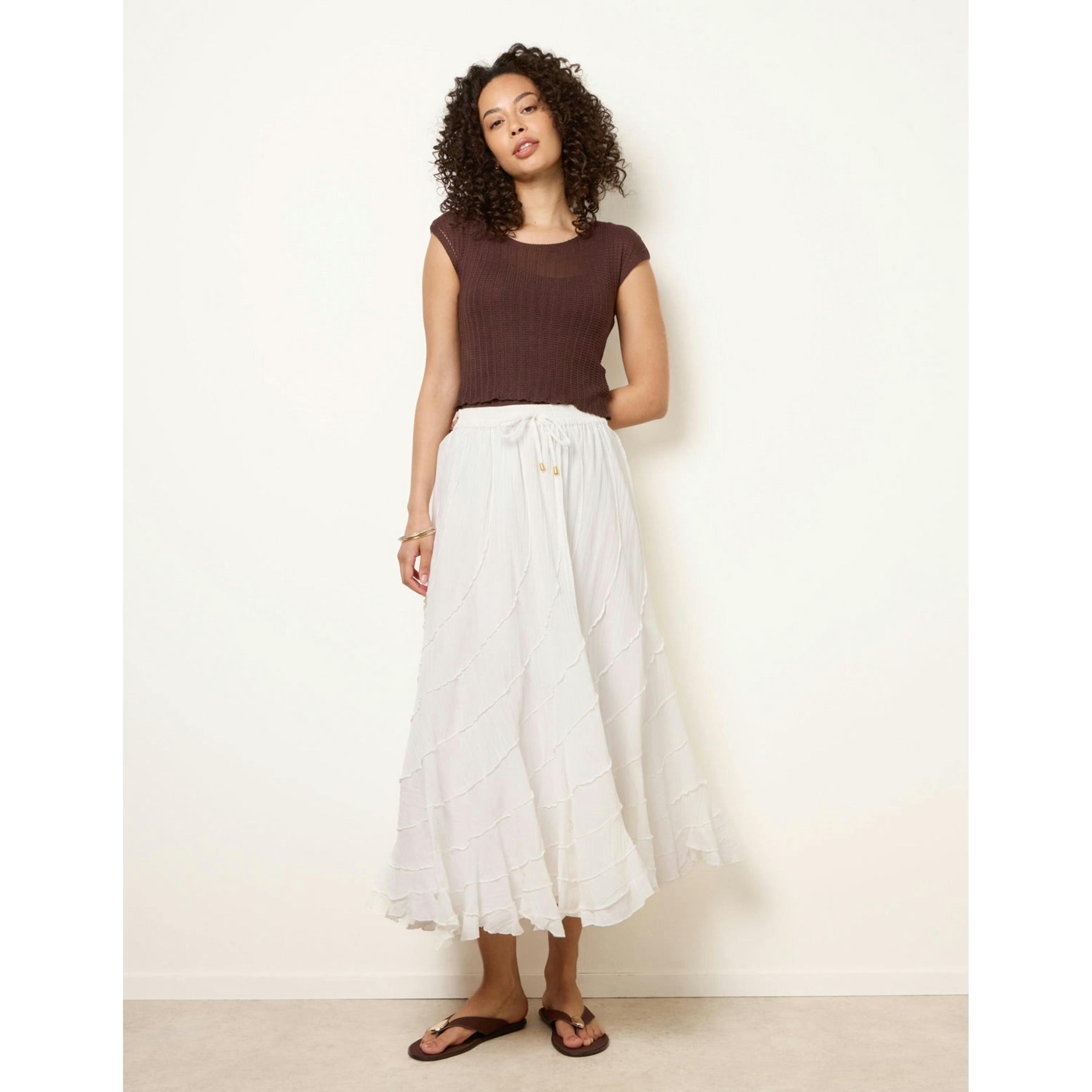 Blue Vanilla Panelled Overlocked Frill Maxi Skirt  in Ivory , view 1 of 4