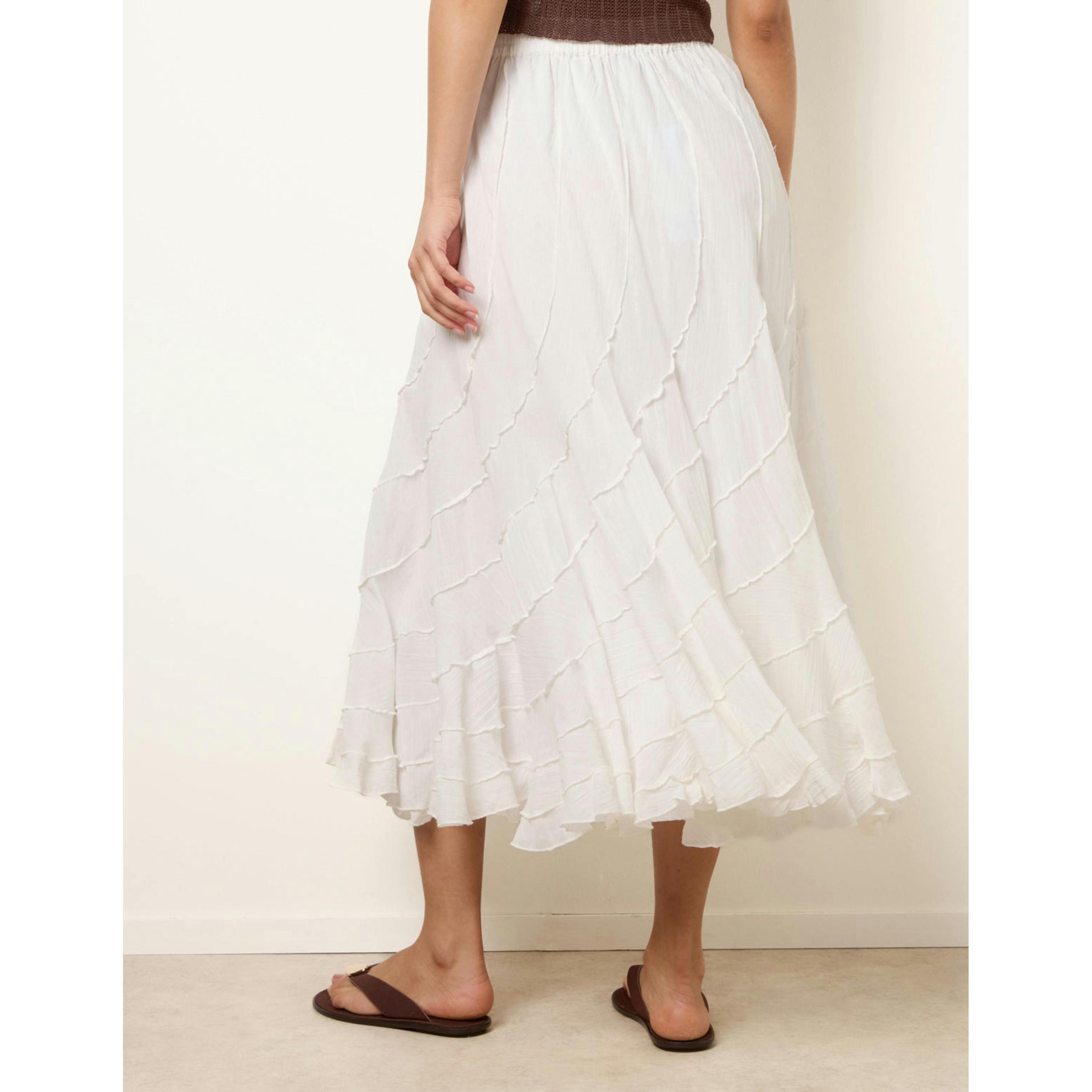 Blue Vanilla Panelled Overlocked Frill Maxi Skirt  in Ivory , view 2 of 4