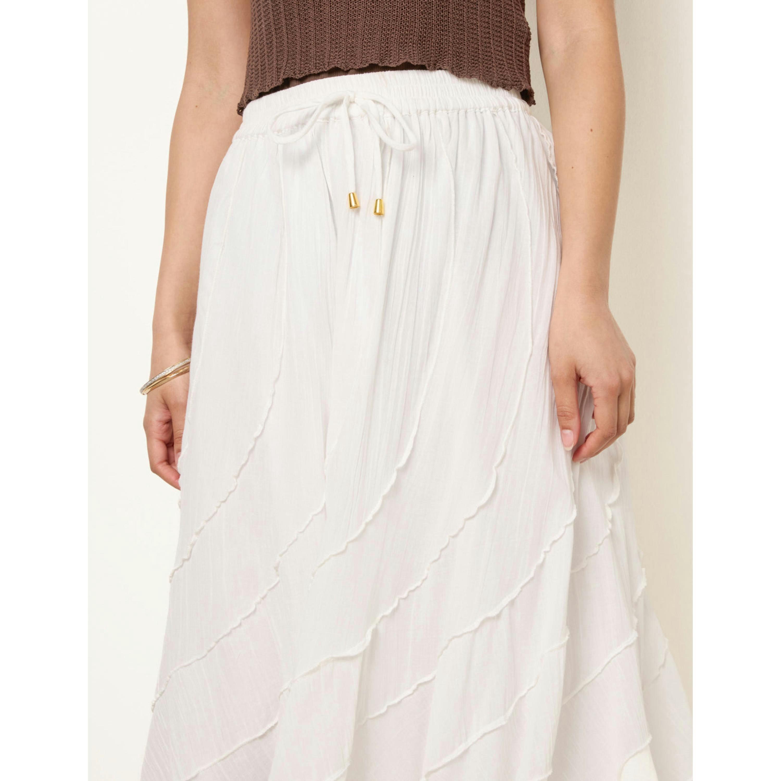 Blue Vanilla Panelled Overlocked Frill Maxi Skirt  in Ivory , view 3 of 4