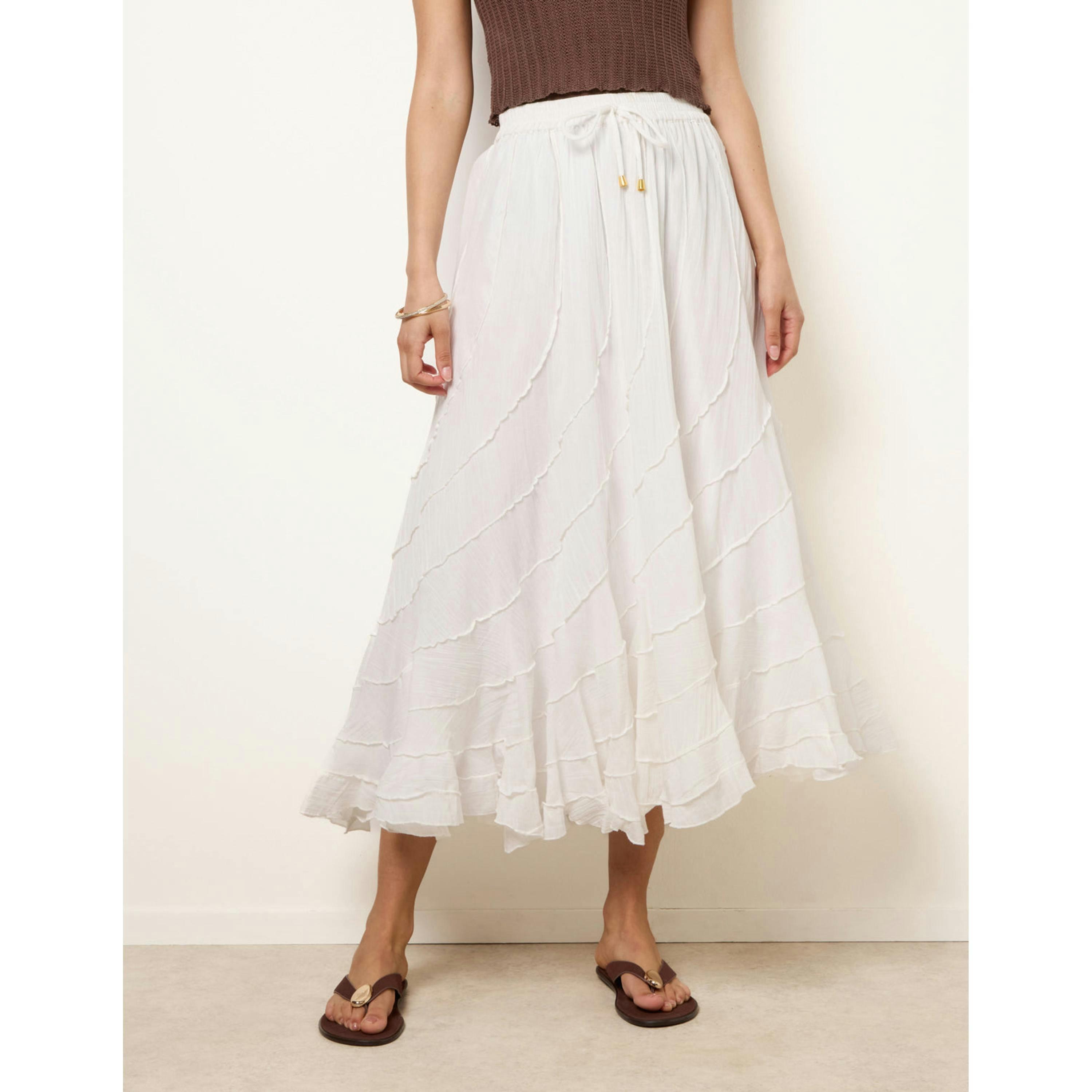 Blue Vanilla Panelled Overlocked Frill Maxi Skirt  in Ivory , view 4 of 4