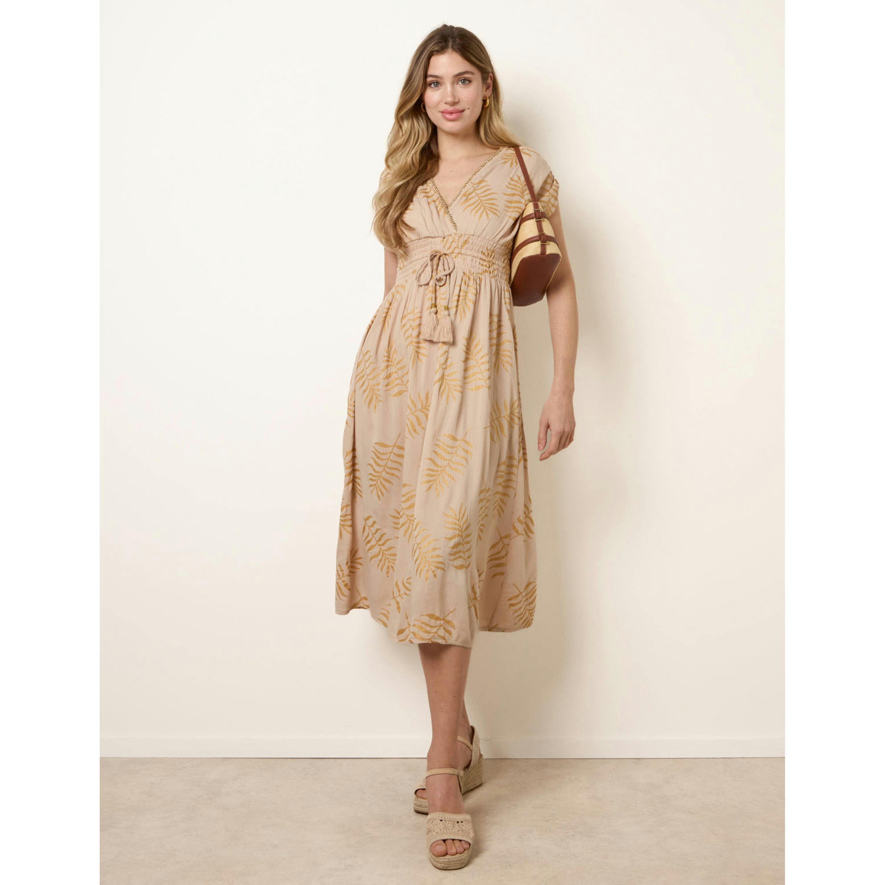 Blue Vanilla Wrap Front Beaded Dress  in Beige , view 4 of 4