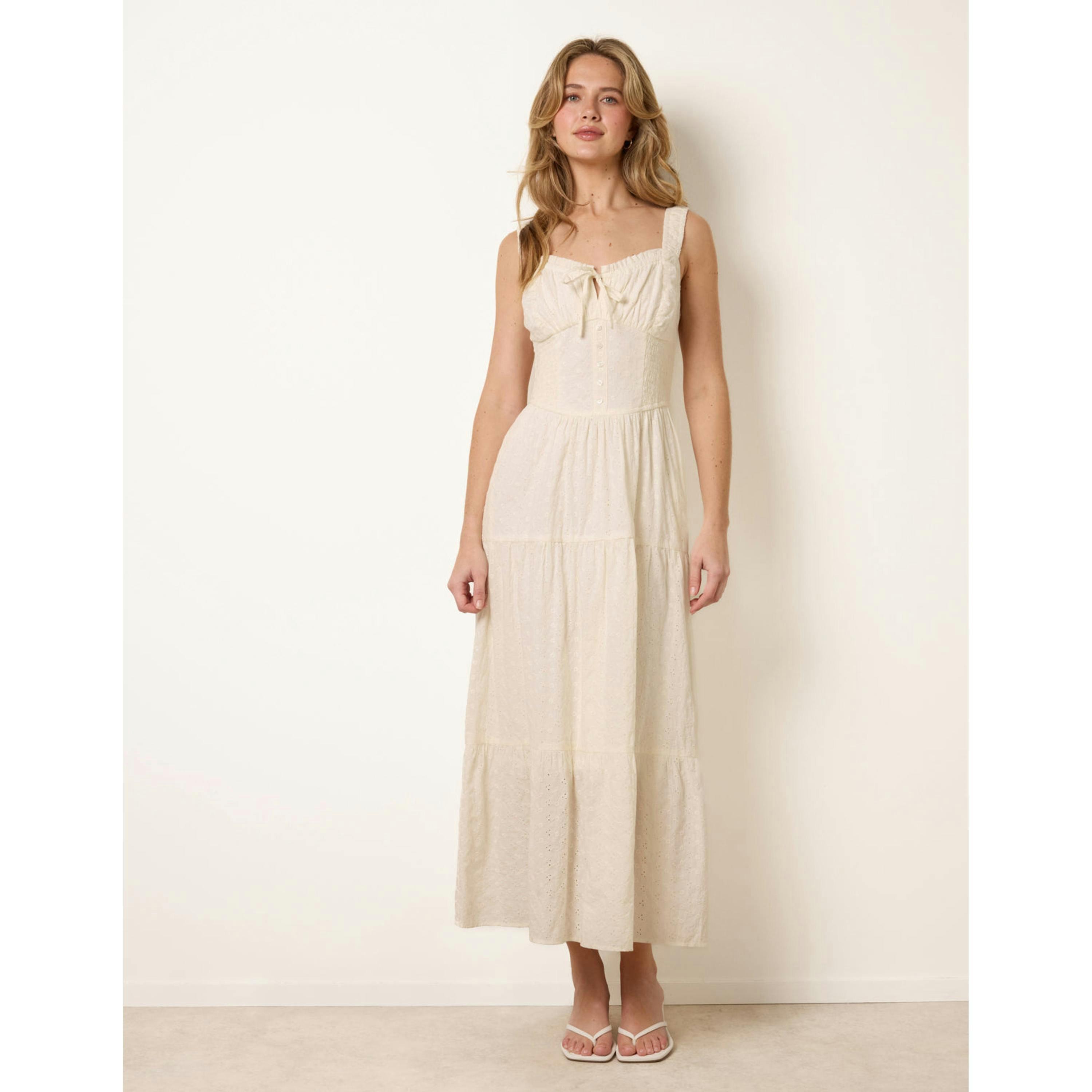 Blue Vanilla Broderie Button Down Maxi Dress  in Ivory , view 1 of 4