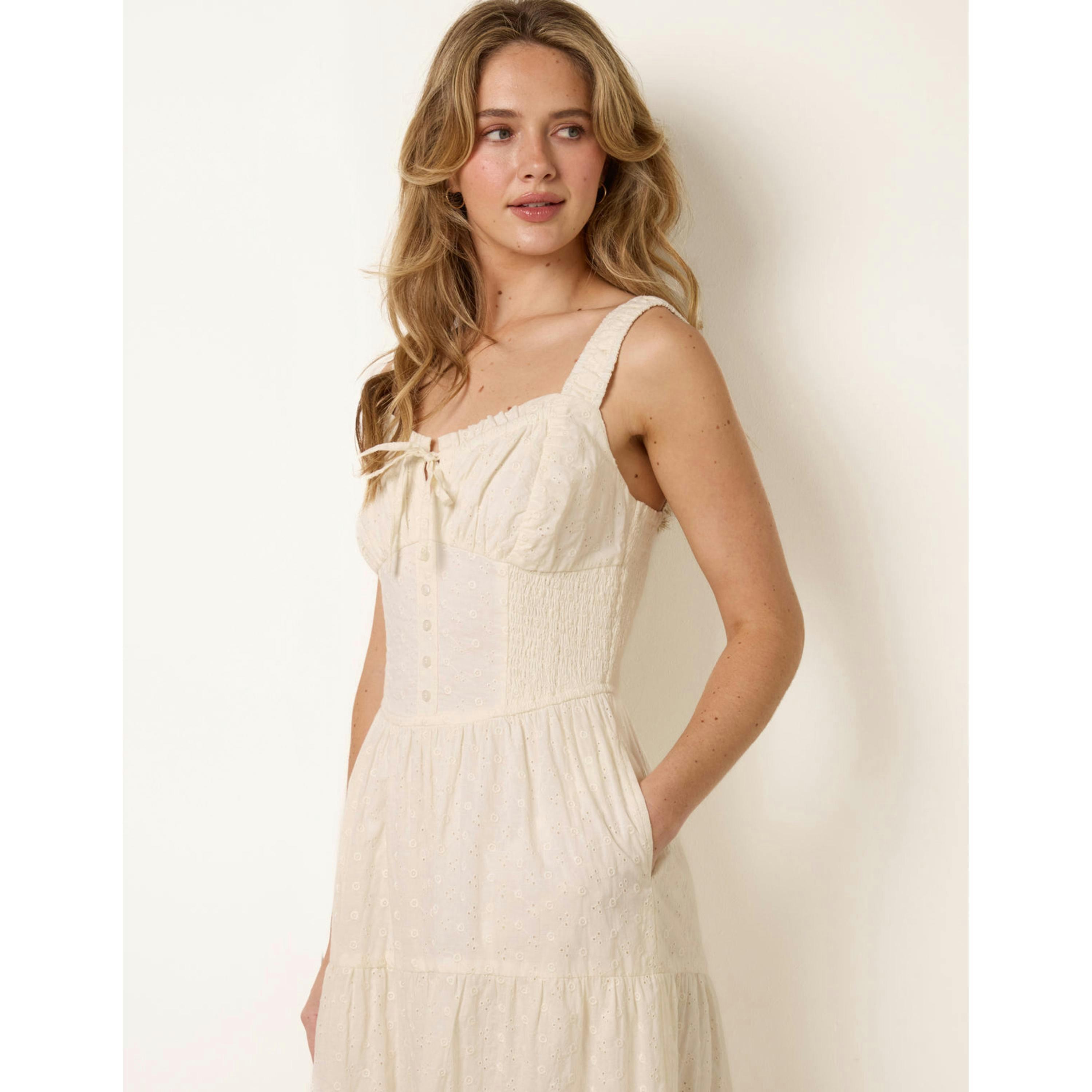 Blue Vanilla Broderie Button Down Maxi Dress  in Ivory , view 3 of 4