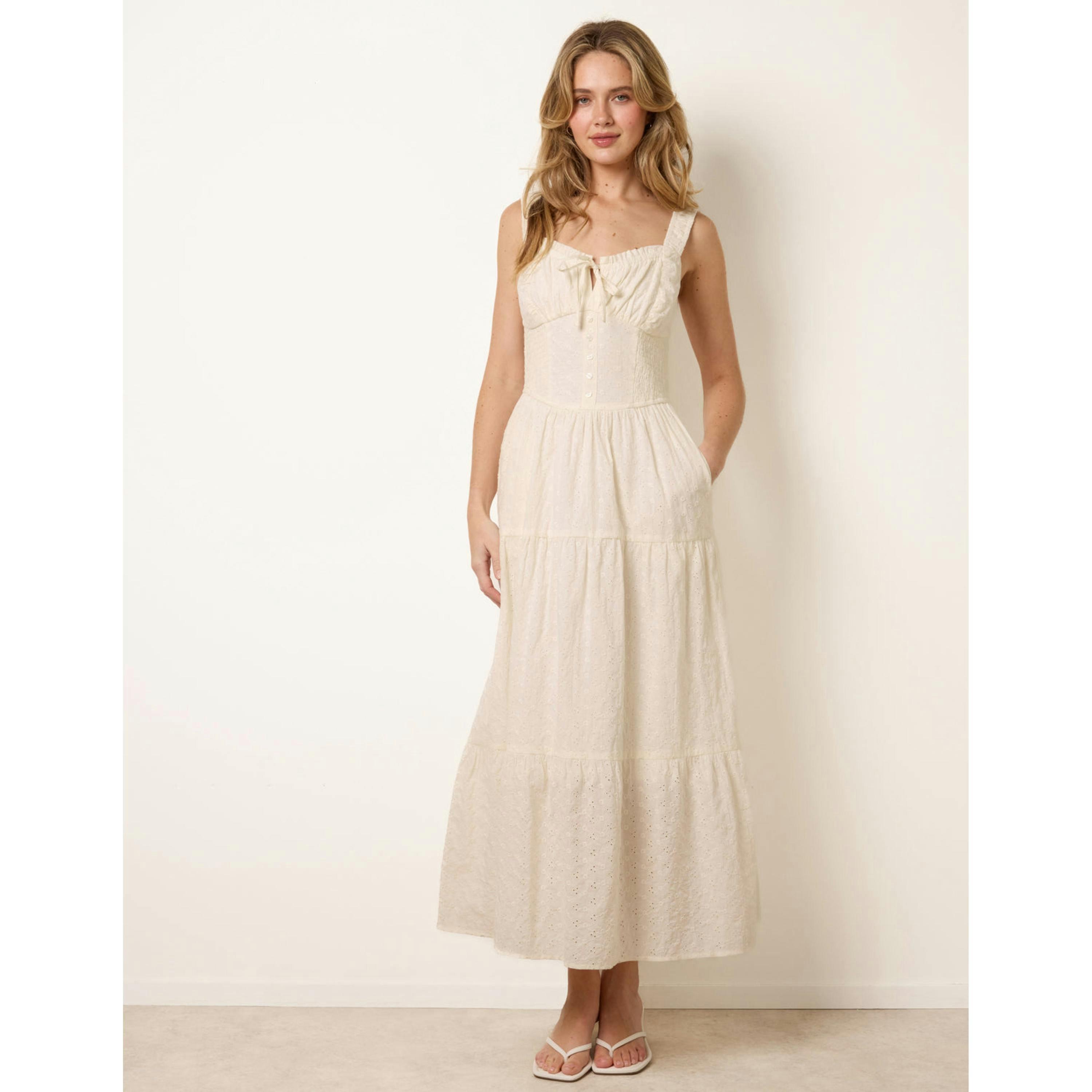 Blue Vanilla Broderie Button Down Maxi Dress  in Ivory , view 4 of 4