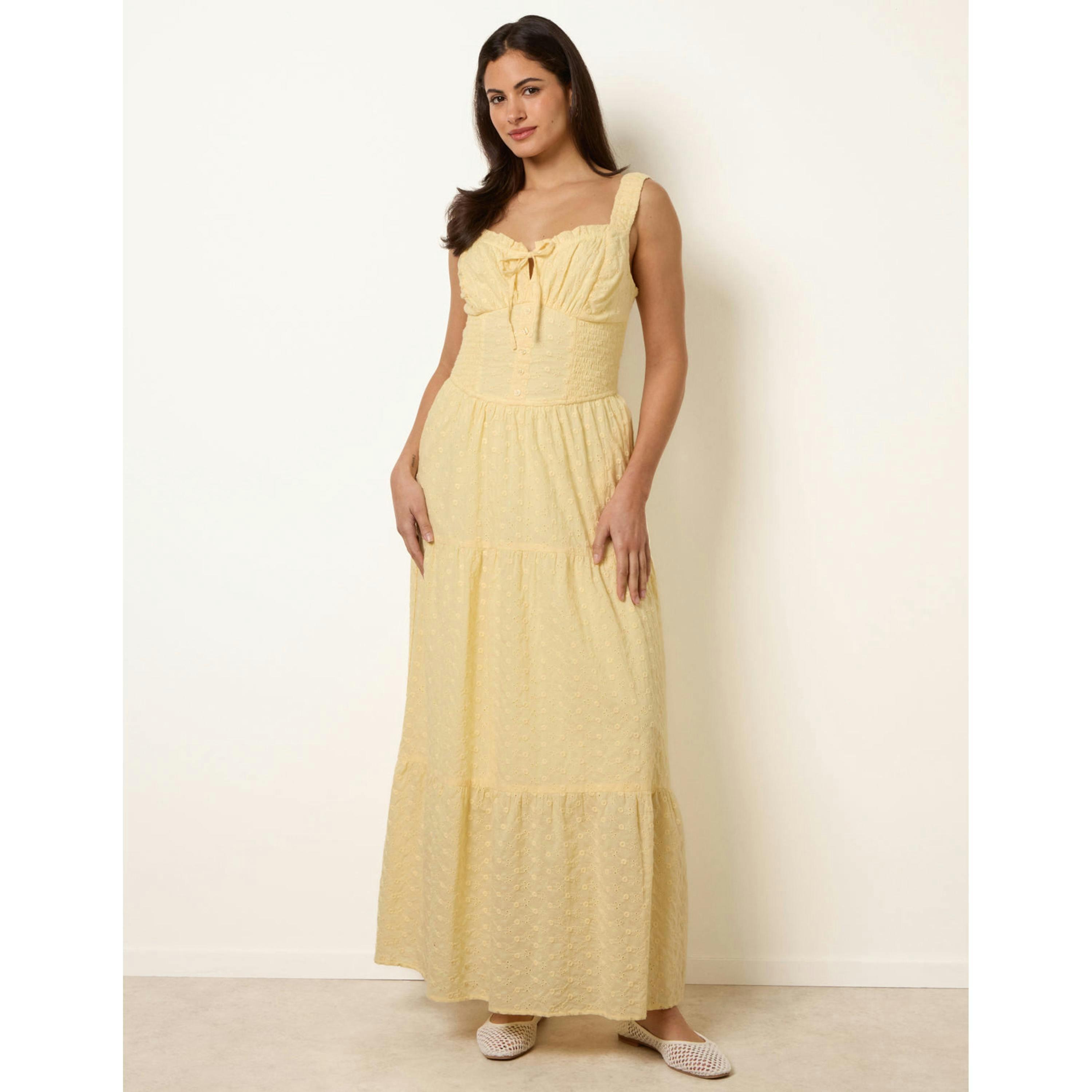 Blue Vanilla Broderie Button Down Maxi Dress  in Yellow , view 1 of 4