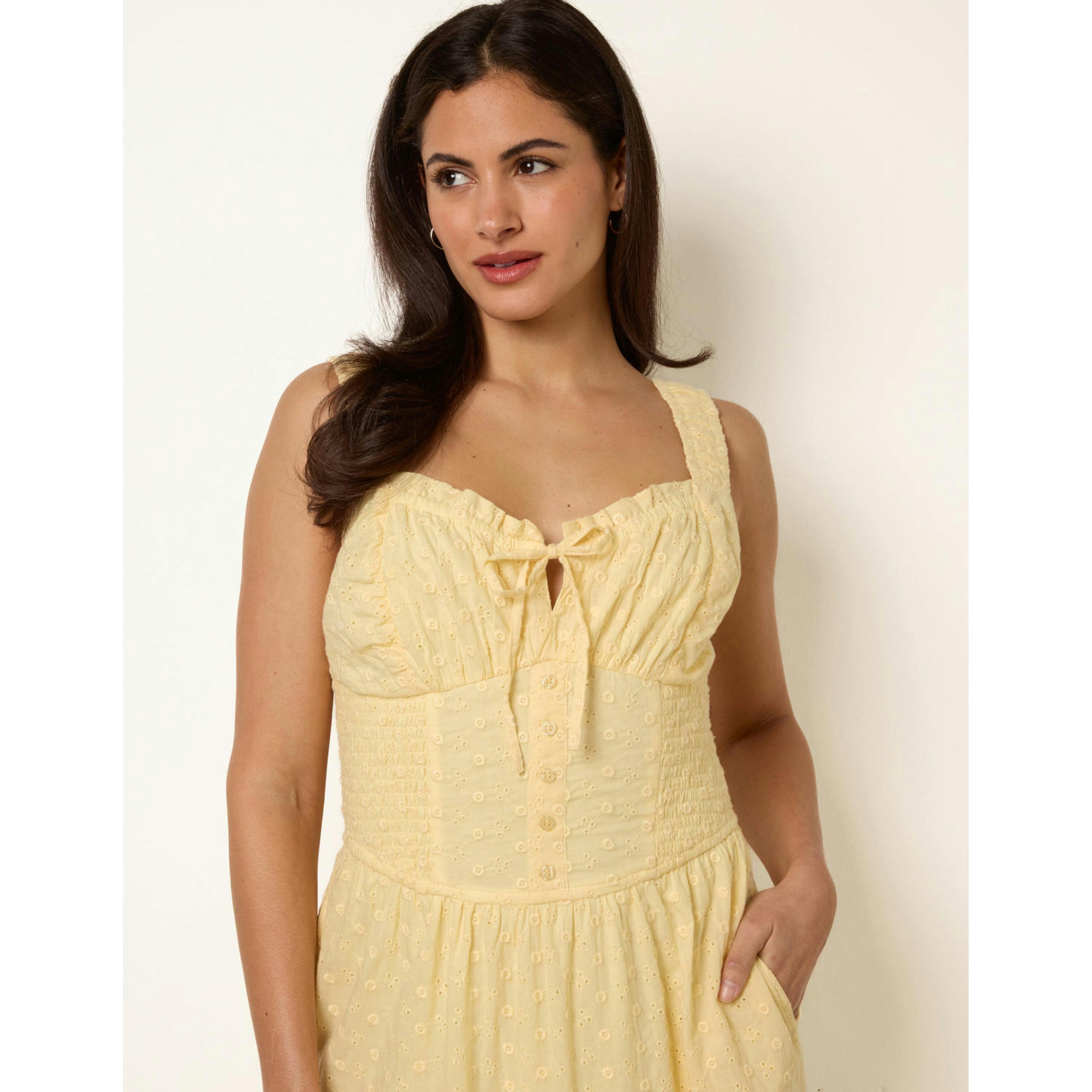 Blue Vanilla Broderie Button Down Maxi Dress  in Yellow , view 3 of 4