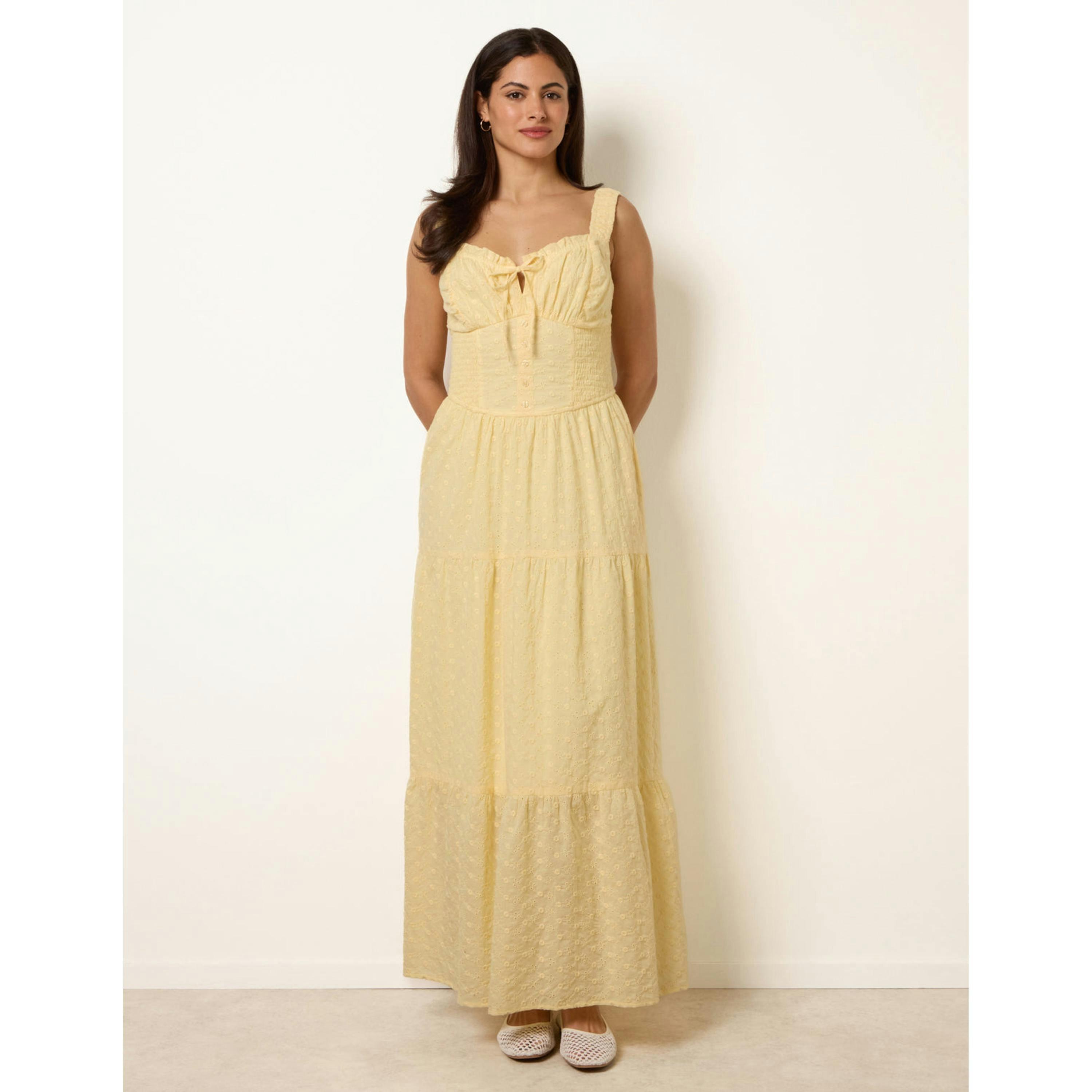 Blue Vanilla Broderie Button Down Maxi Dress  in Yellow , view 4 of 4