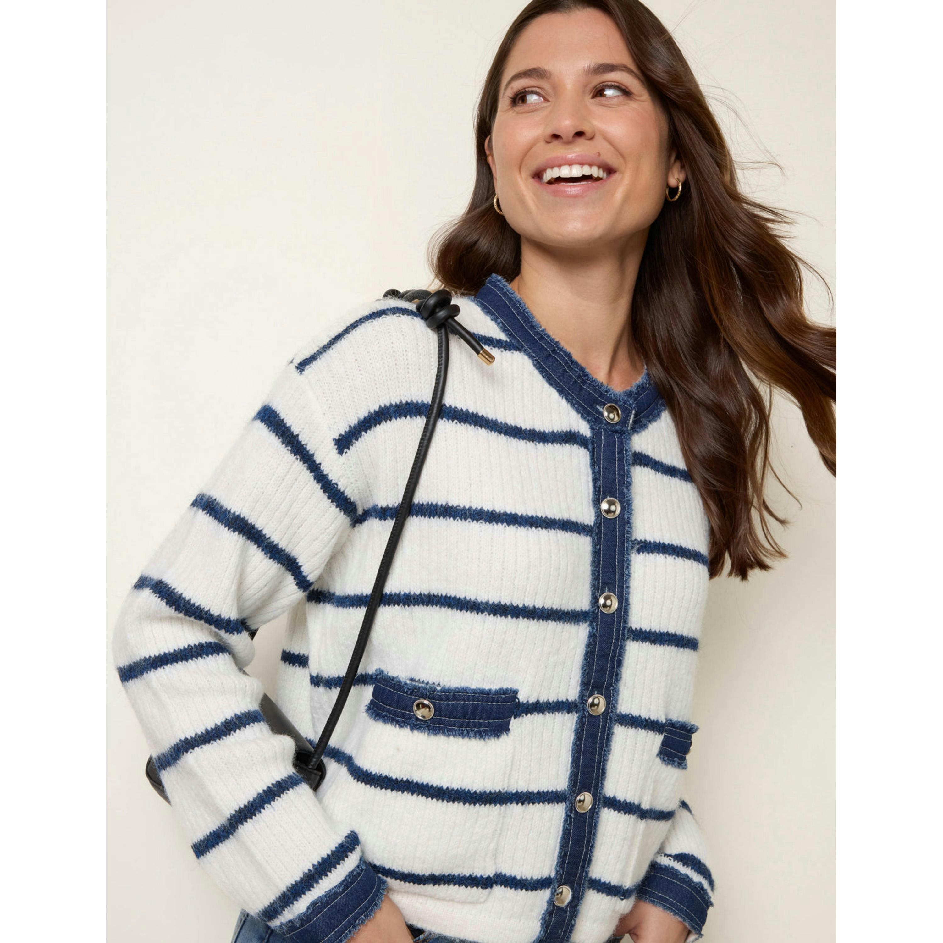 Blue Vanilla Stripe & Denim Cardigan  in Ivory , view 4 of 4