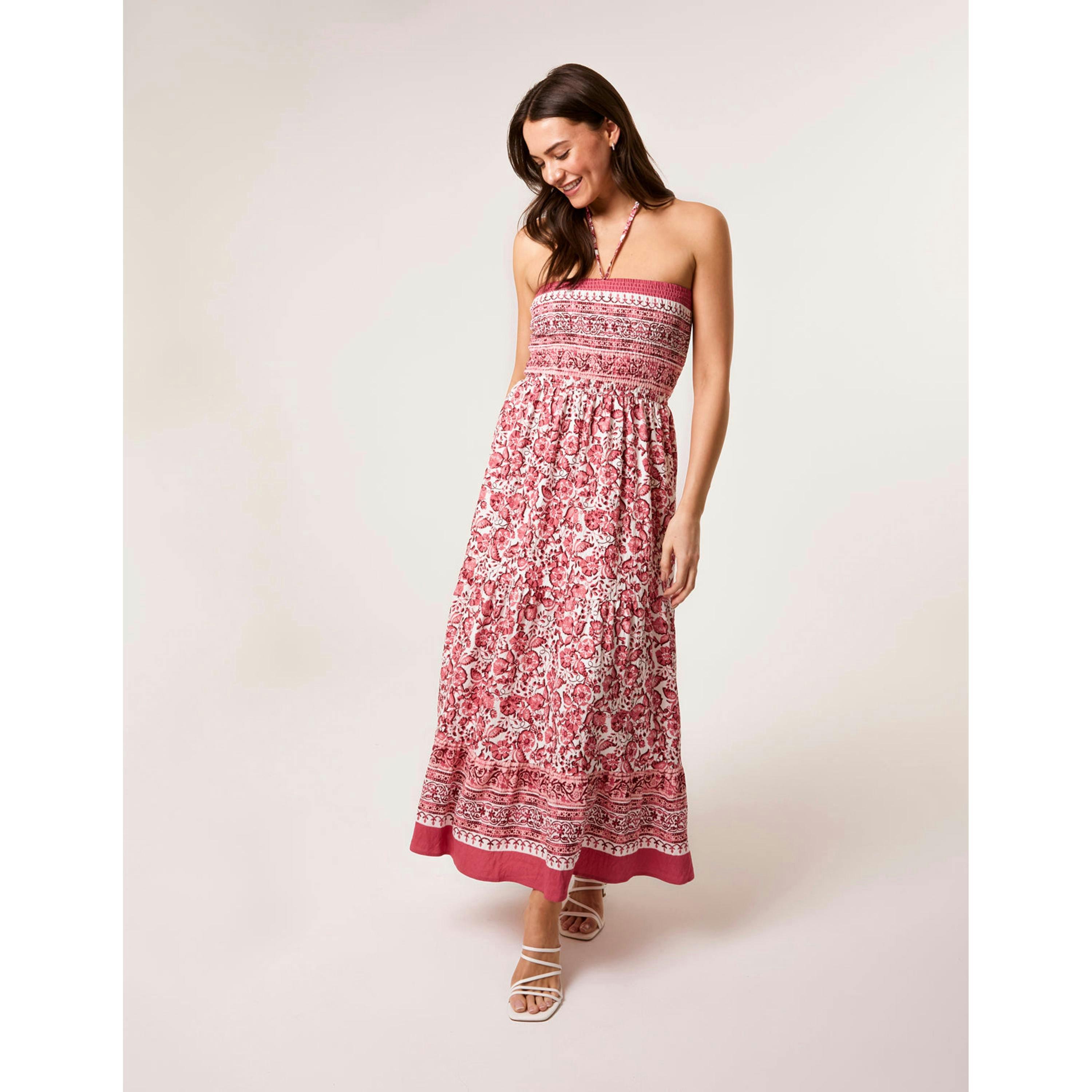 Blue Vanilla Shirred Bust Bandeau Dress  in Pink , view 1 of 4