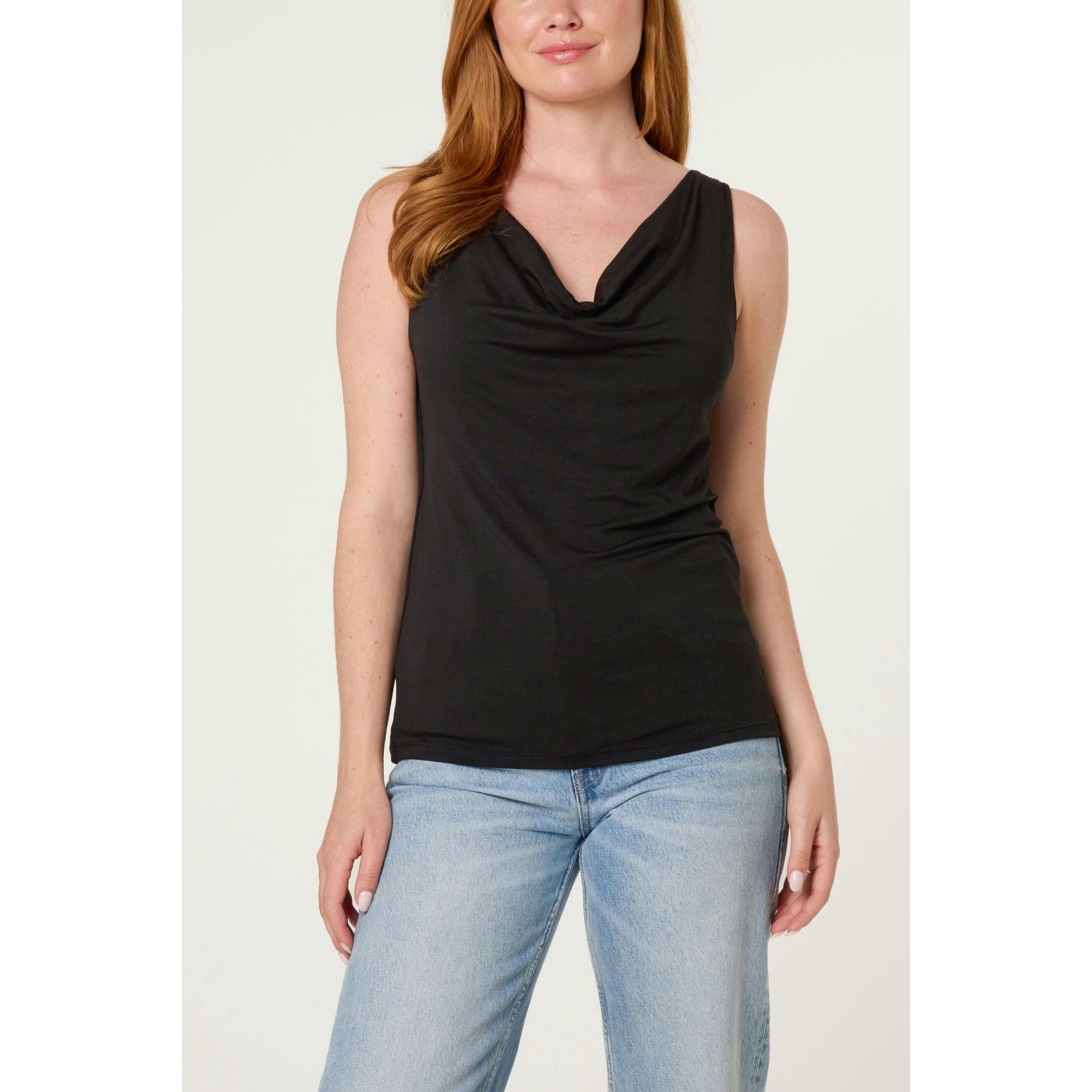 Blue Vanilla Sleeveless Cowl Neck Viscose Jersey Top  in Black , view 1 of 2