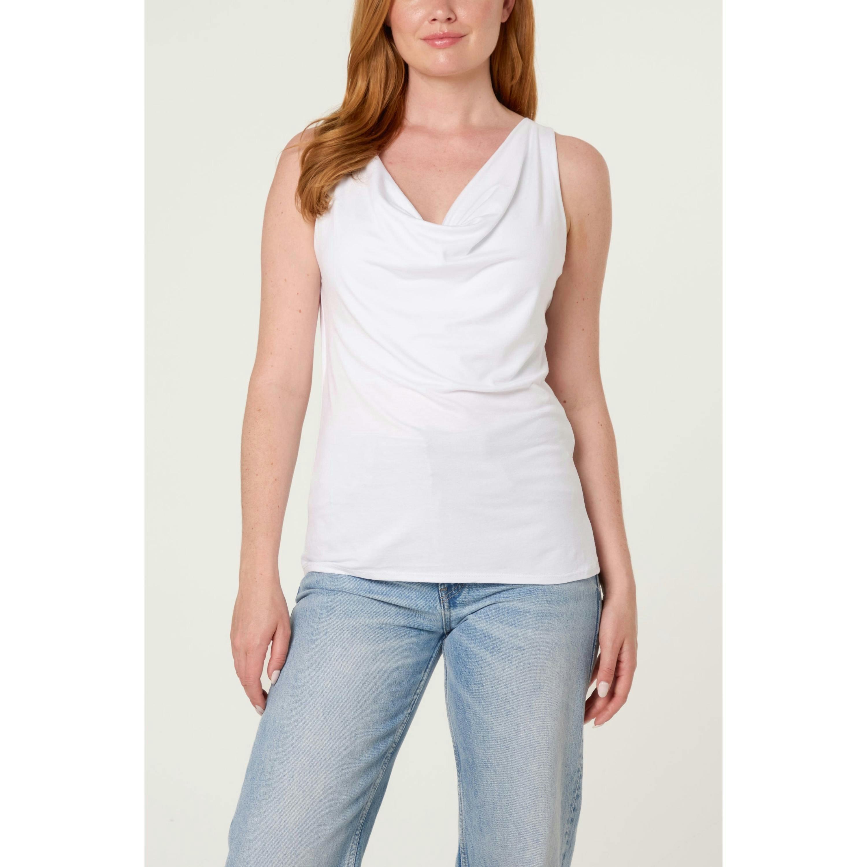 Blue Vanilla Sleeveless Cowl Neck Viscose Jersey Top  in White , view 1 of 2