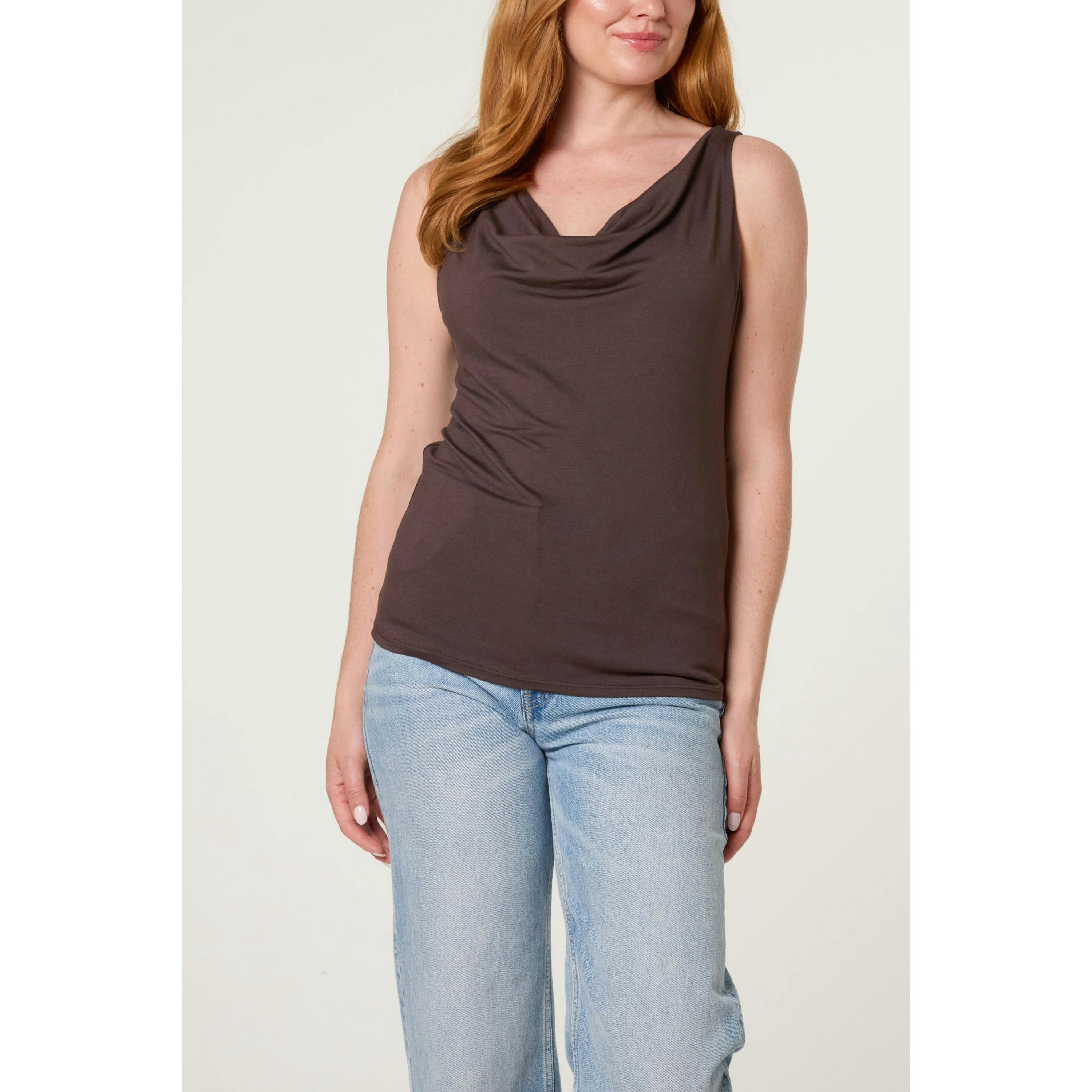 Blue Vanilla Sleeveless Cowl Neck Viscose Jersey Top  in Brown , view 1 of 2