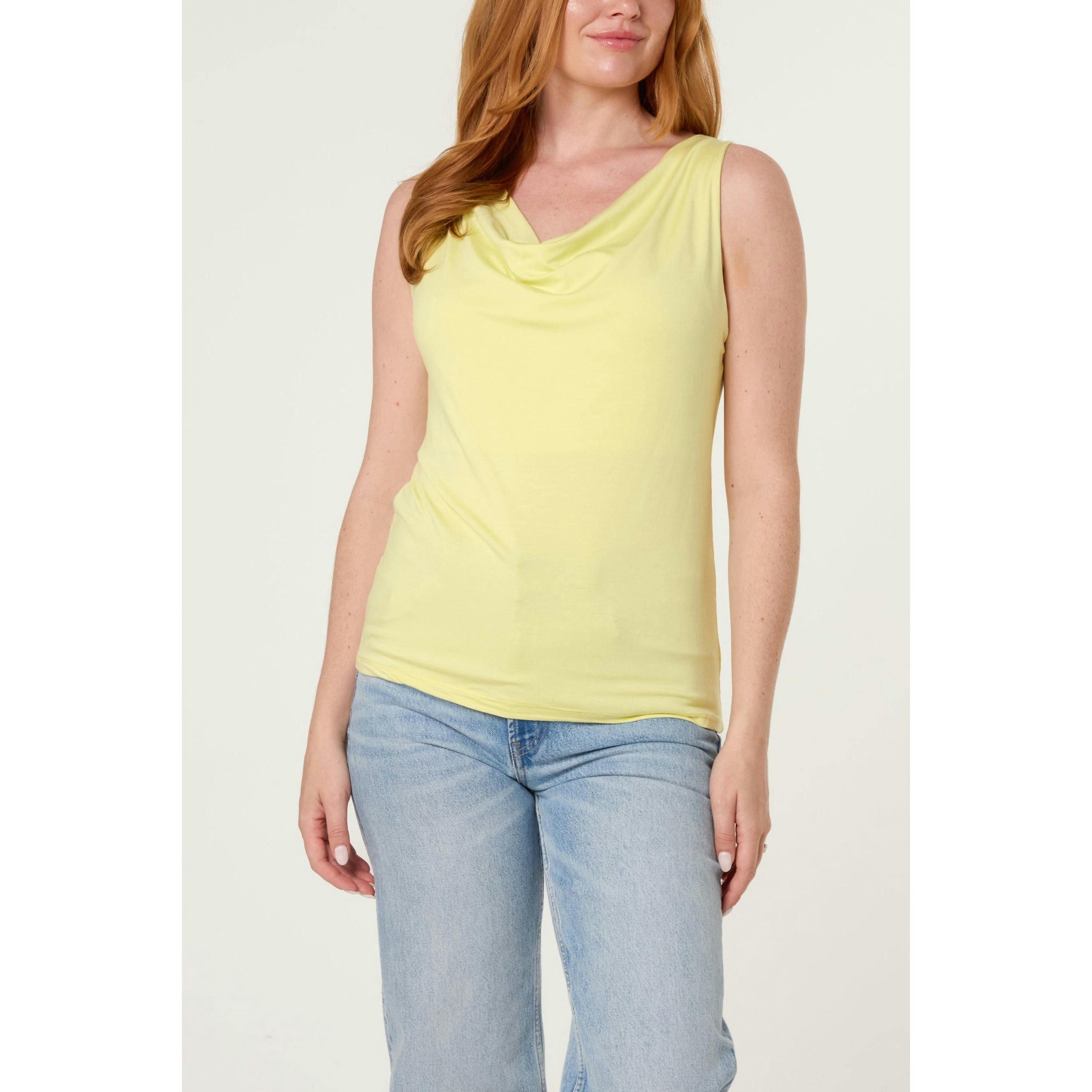 Blue Vanilla Sleeveless Cowl Neck Viscose Jersey Top  in Yellow , view 1 of 2
