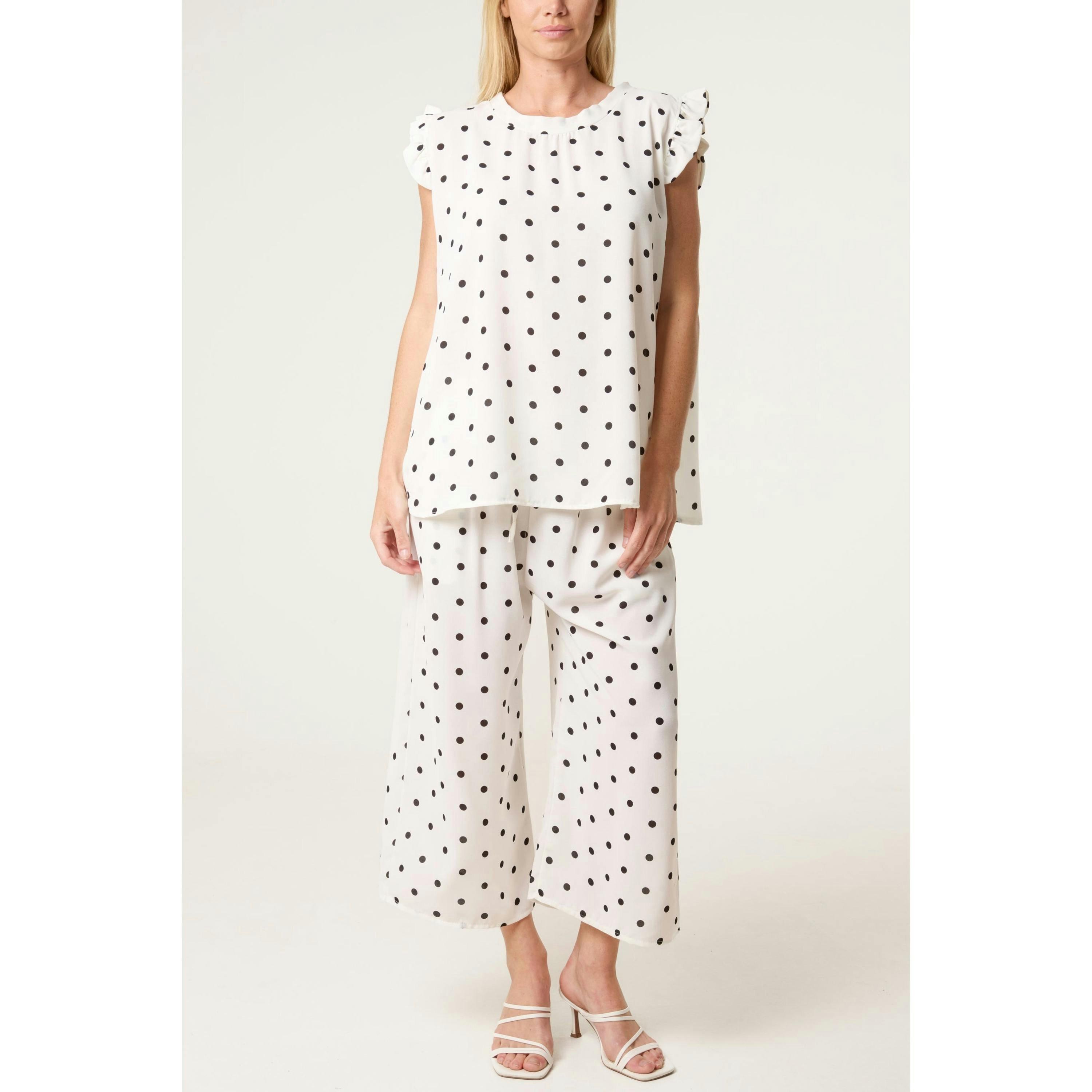 Blue Vanilla Polka Dot Two Piece Set  in White , view 1 of 2