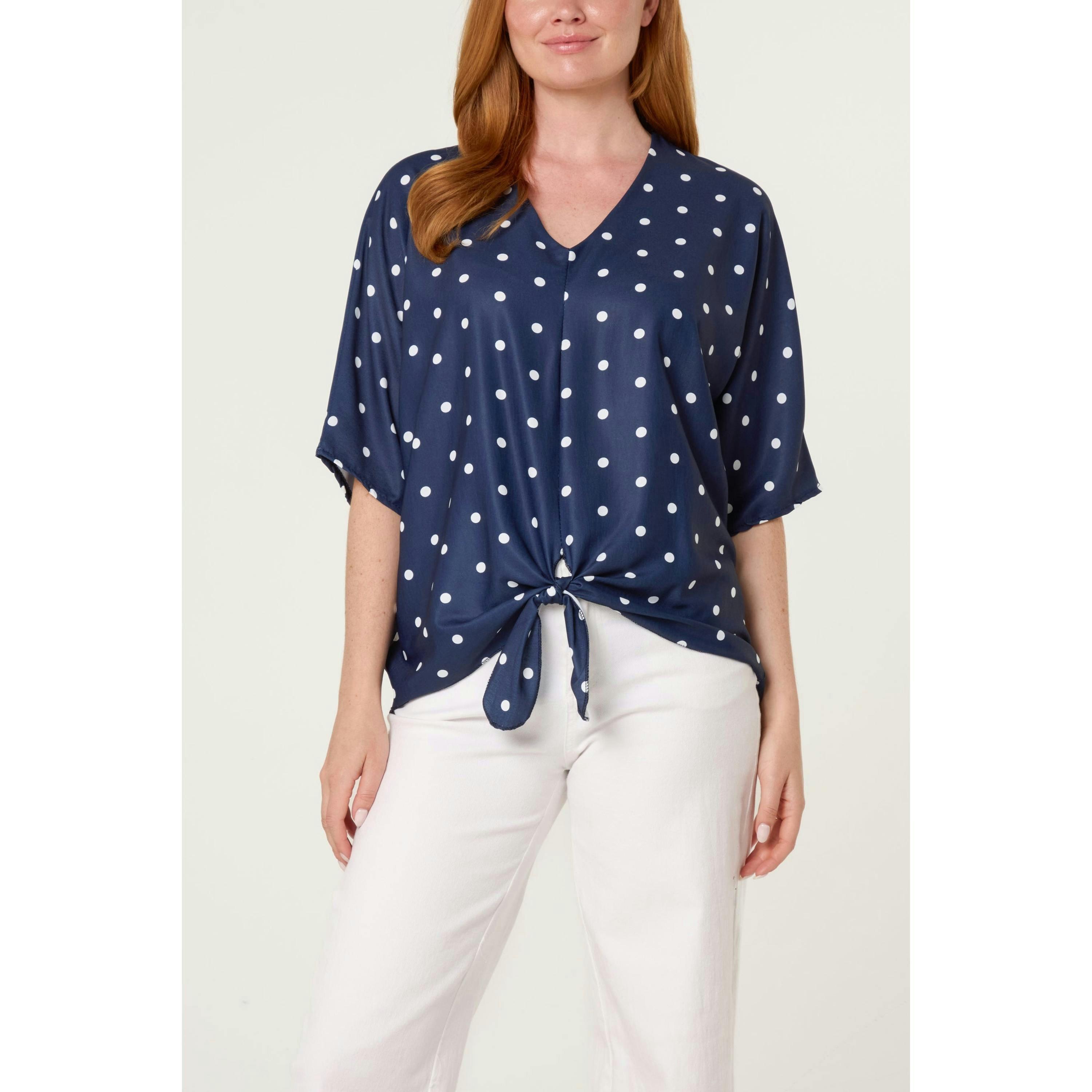 Blue Vanilla Polka Dot Knot Front Top  in Navy , view 1 of 2