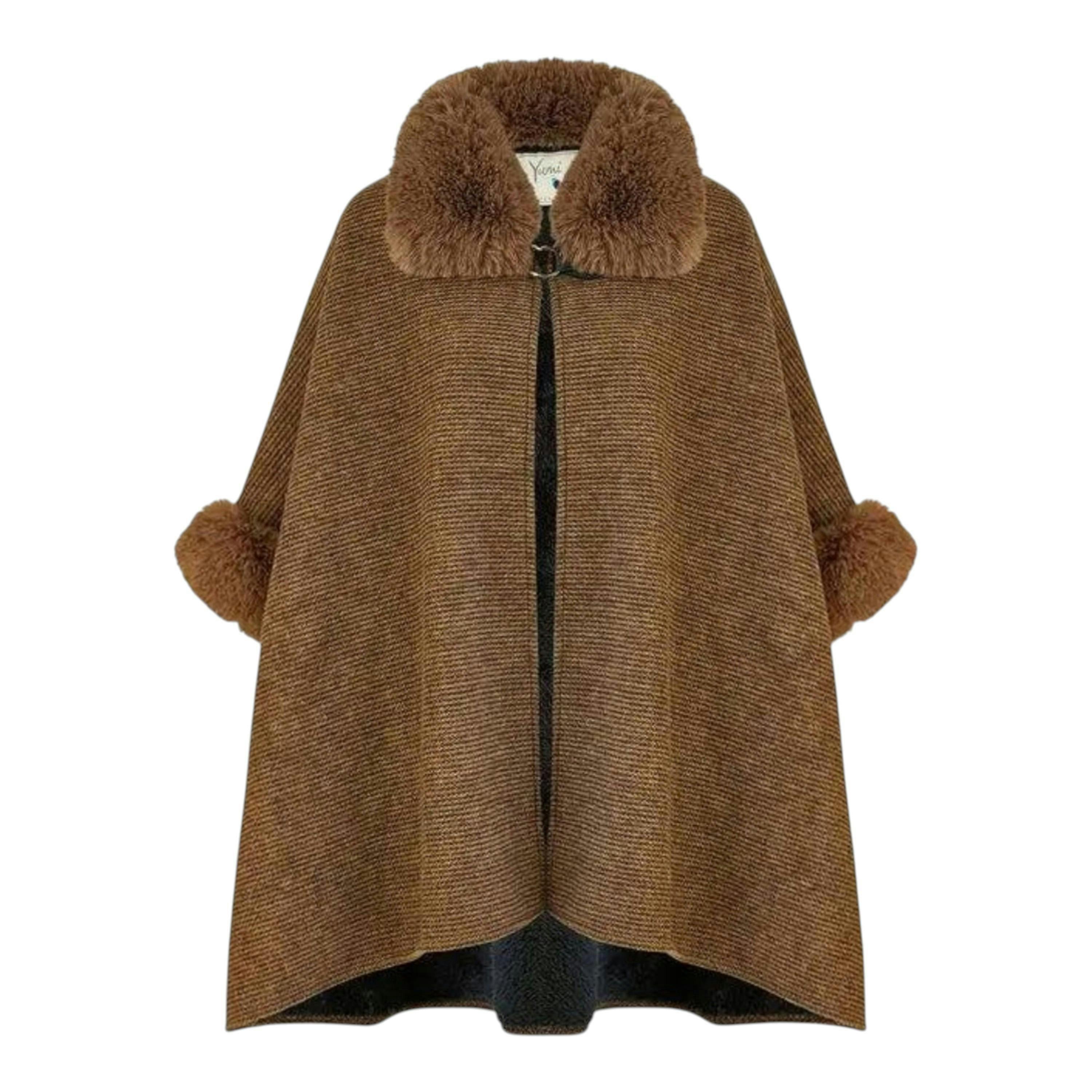 Yumi Brown Cape With Luxe Fur Trim And Lining , view 5 of 5