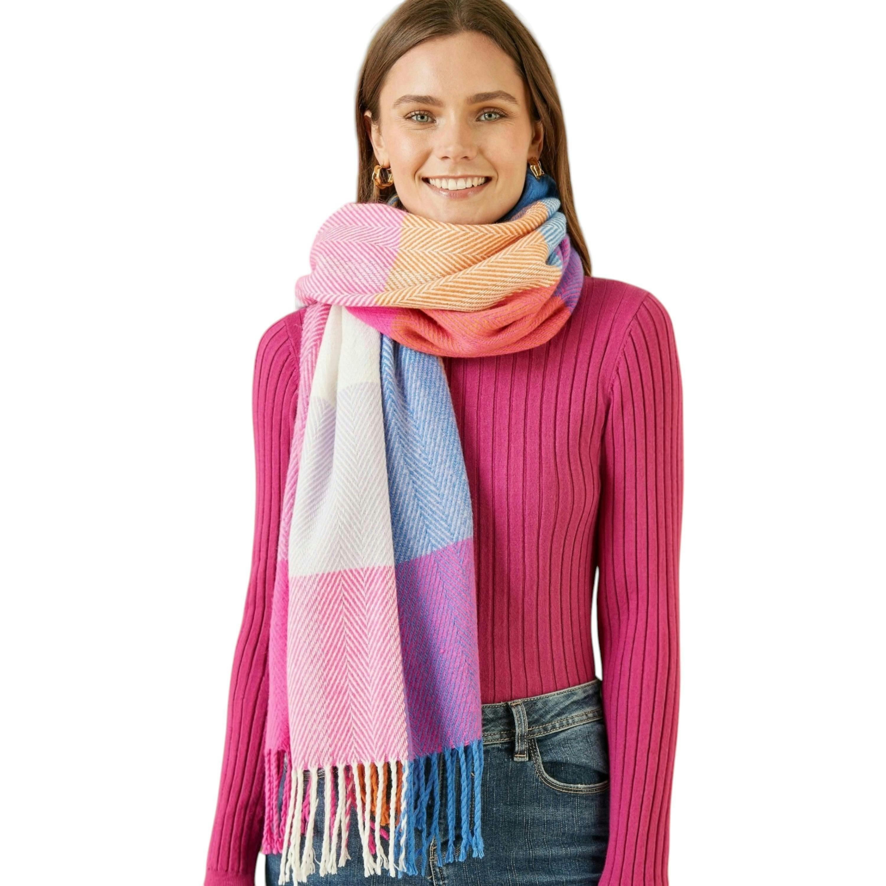 Yumi Multicolour Herringbone Oversize Scarf , view 1 of 1