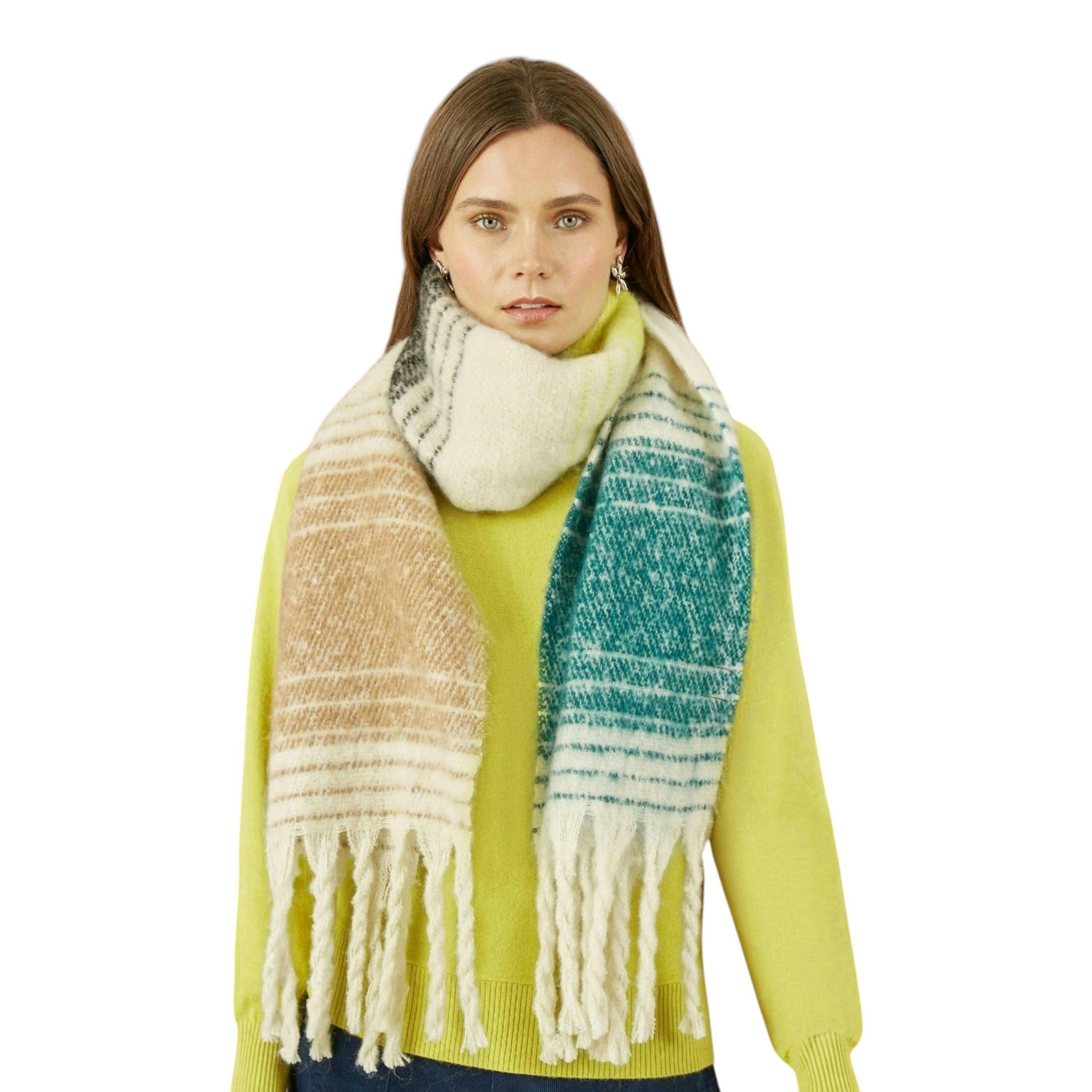 Yumi Brown And Green Oversize Fluffy Scarf , view 1 of 1