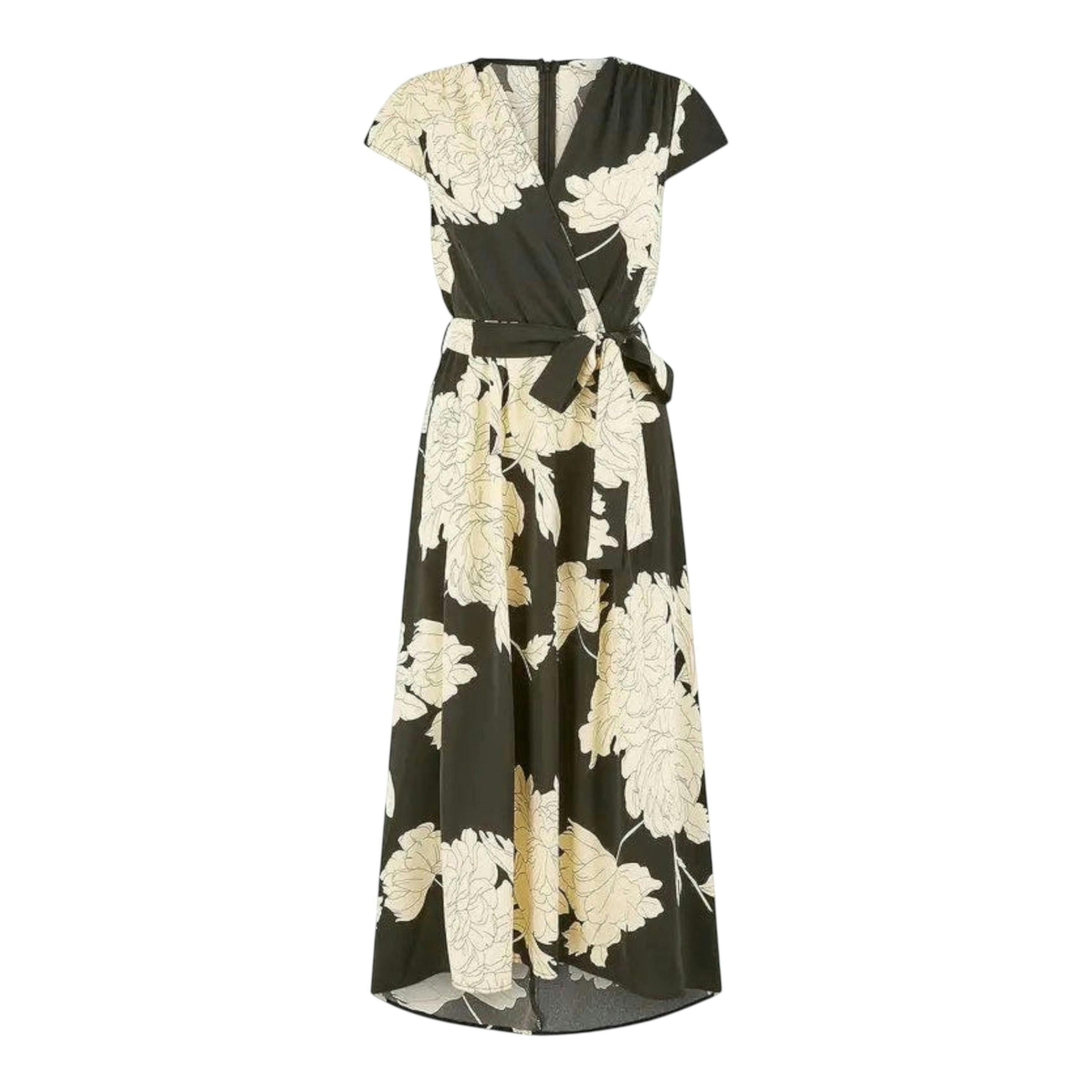 Yumi Black Blossom Print Wrap Midi With Dipped Hem , view 6 of 6