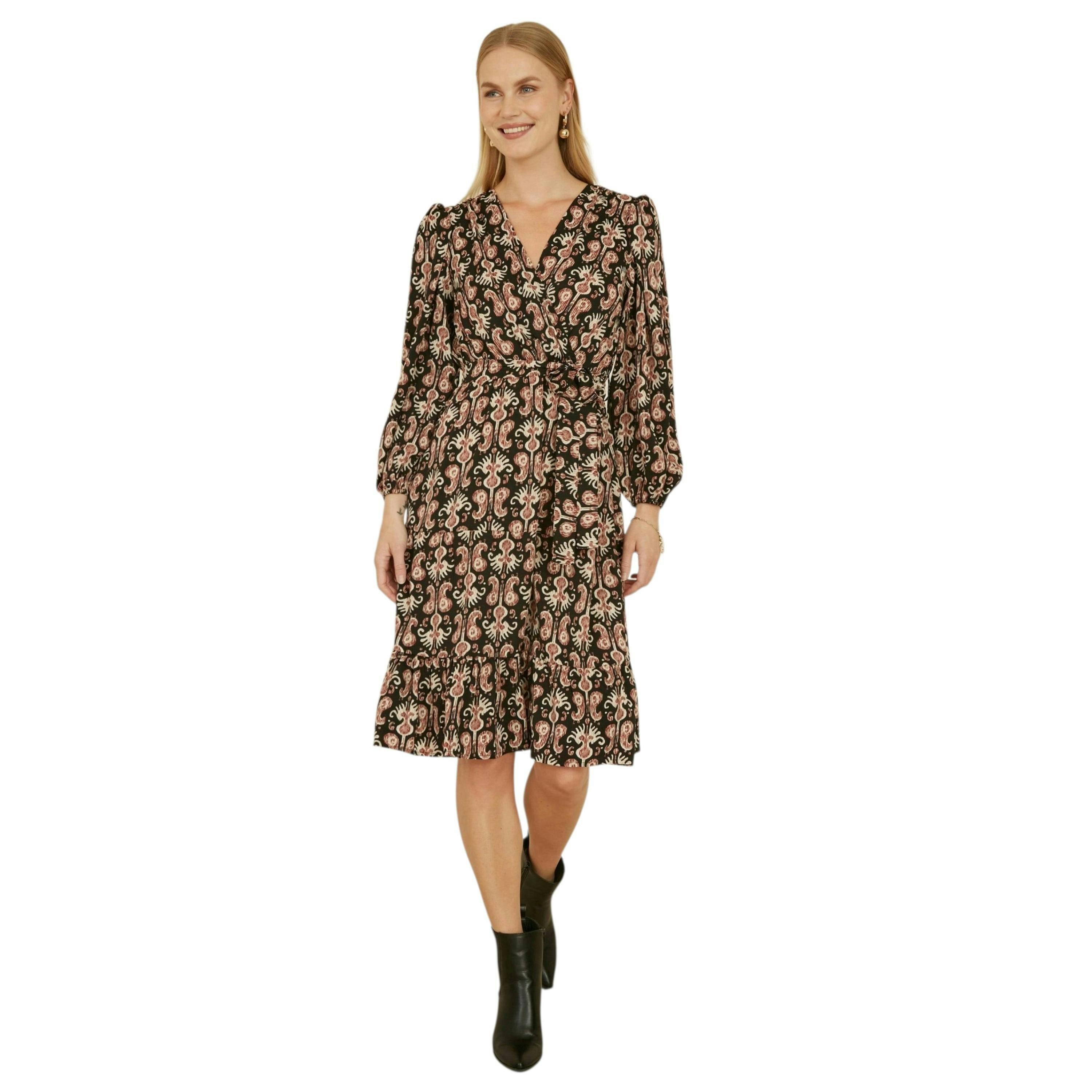 Yumi Black Ikat Long Sleeve Skater Dress , view 2 of 6