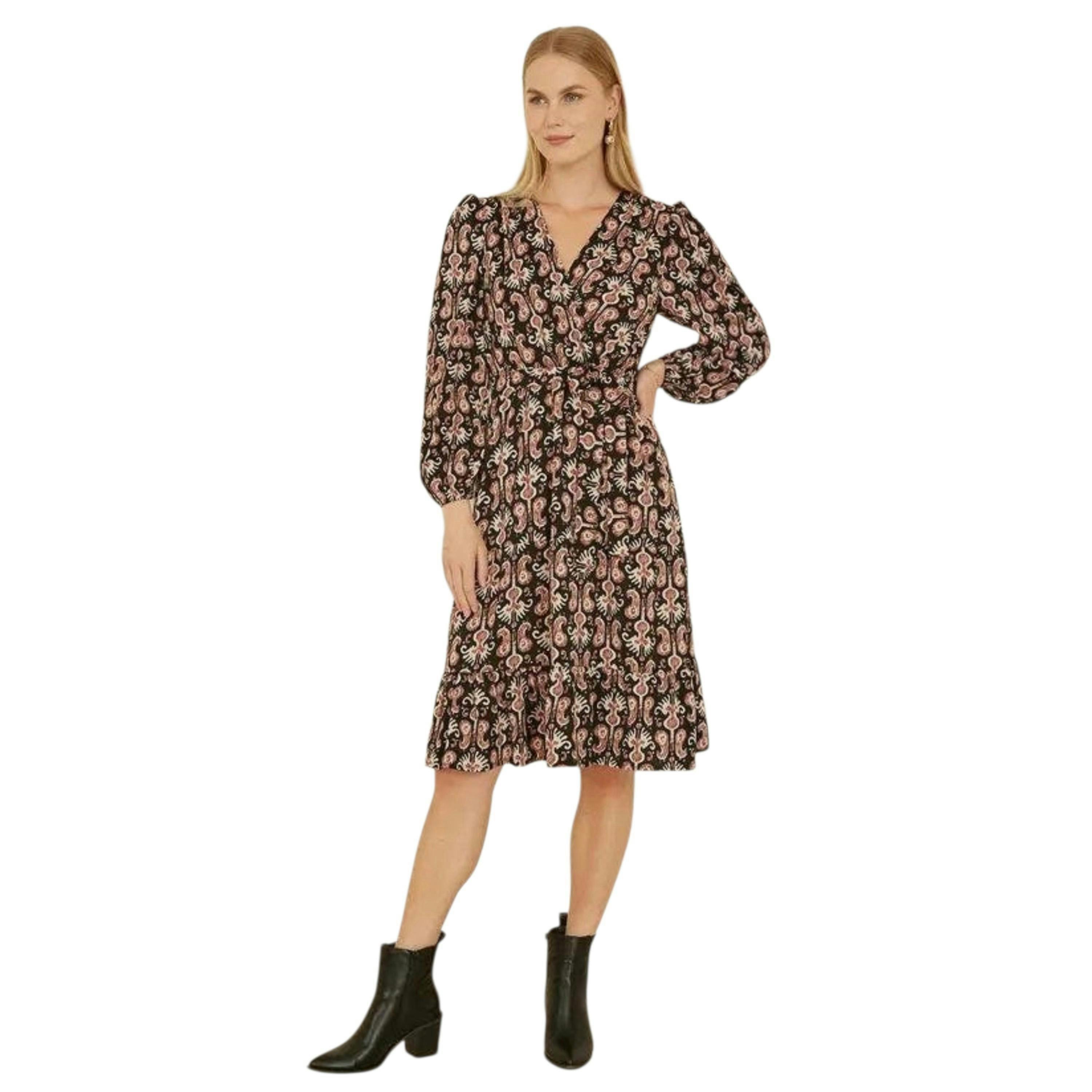 Yumi Black Ikat Long Sleeve Skater Dress , view 5 of 6